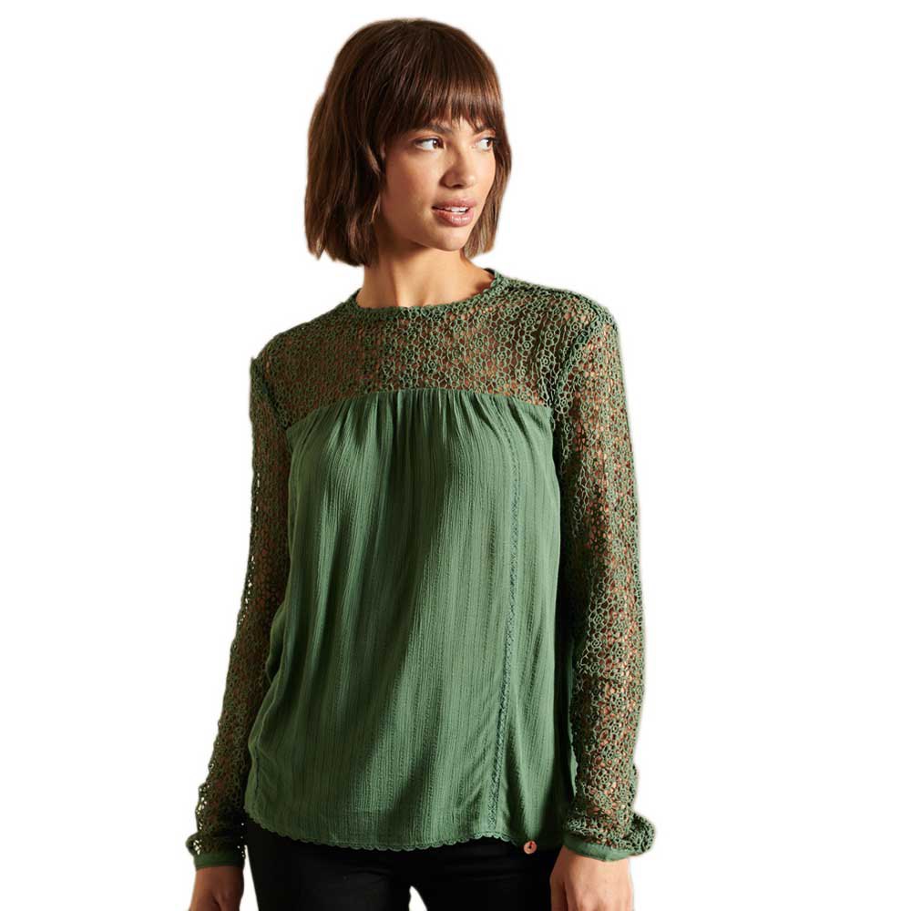 Superdry Woven Lace Langarm-t-shirt M Dark Ivy günstig online kaufen