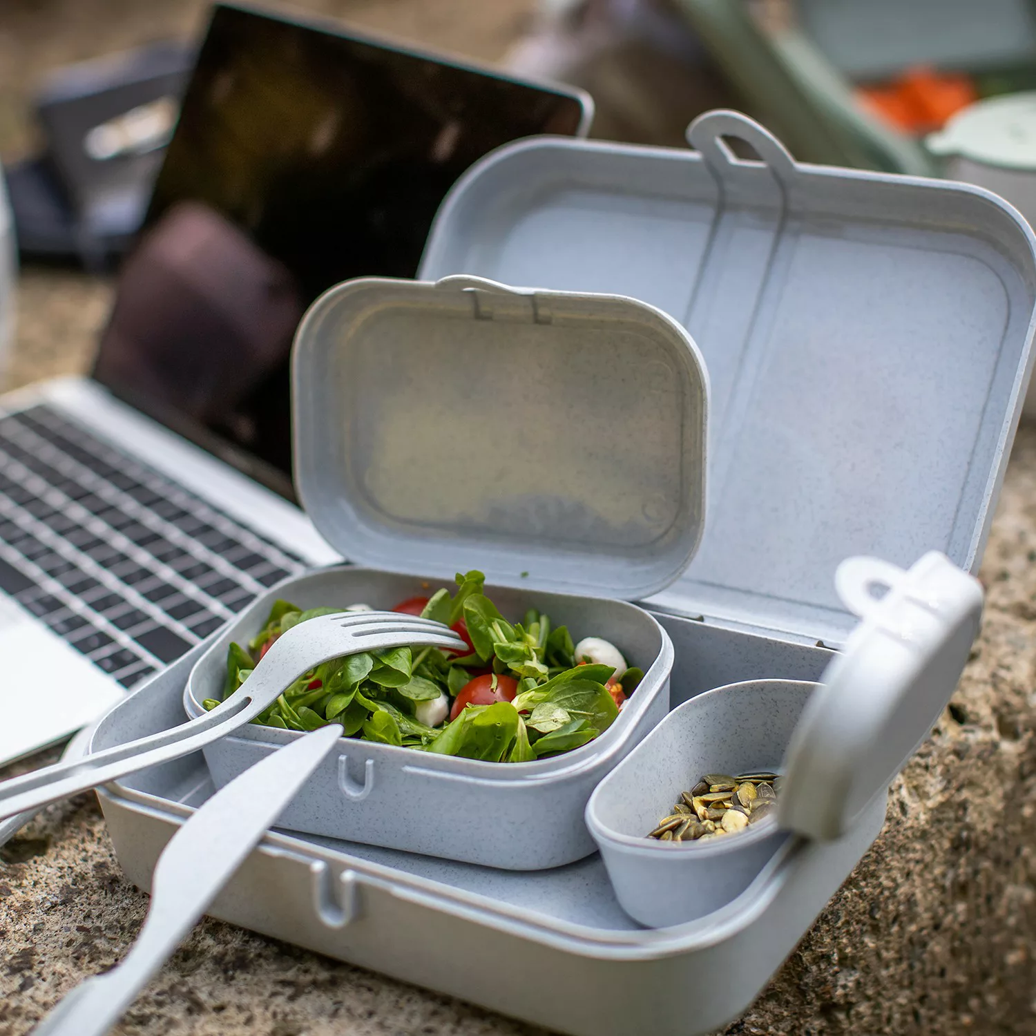 koziol PASCAL READY Lunchbox-Set + Besteck-Set, 4er-Set Lunchboxen blau günstig online kaufen