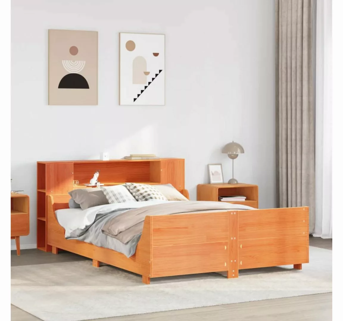 vidaXL Bett, Massivholzbett ohne Matratze Wachsbraun 120x190 cm Kiefernholz günstig online kaufen