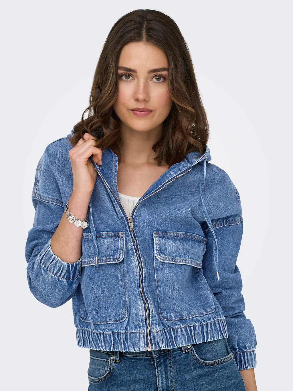 ONLY Jeansjacke "ONLKENZIE – Jeansblouson mit Kapuze und Reißverschluss", m günstig online kaufen