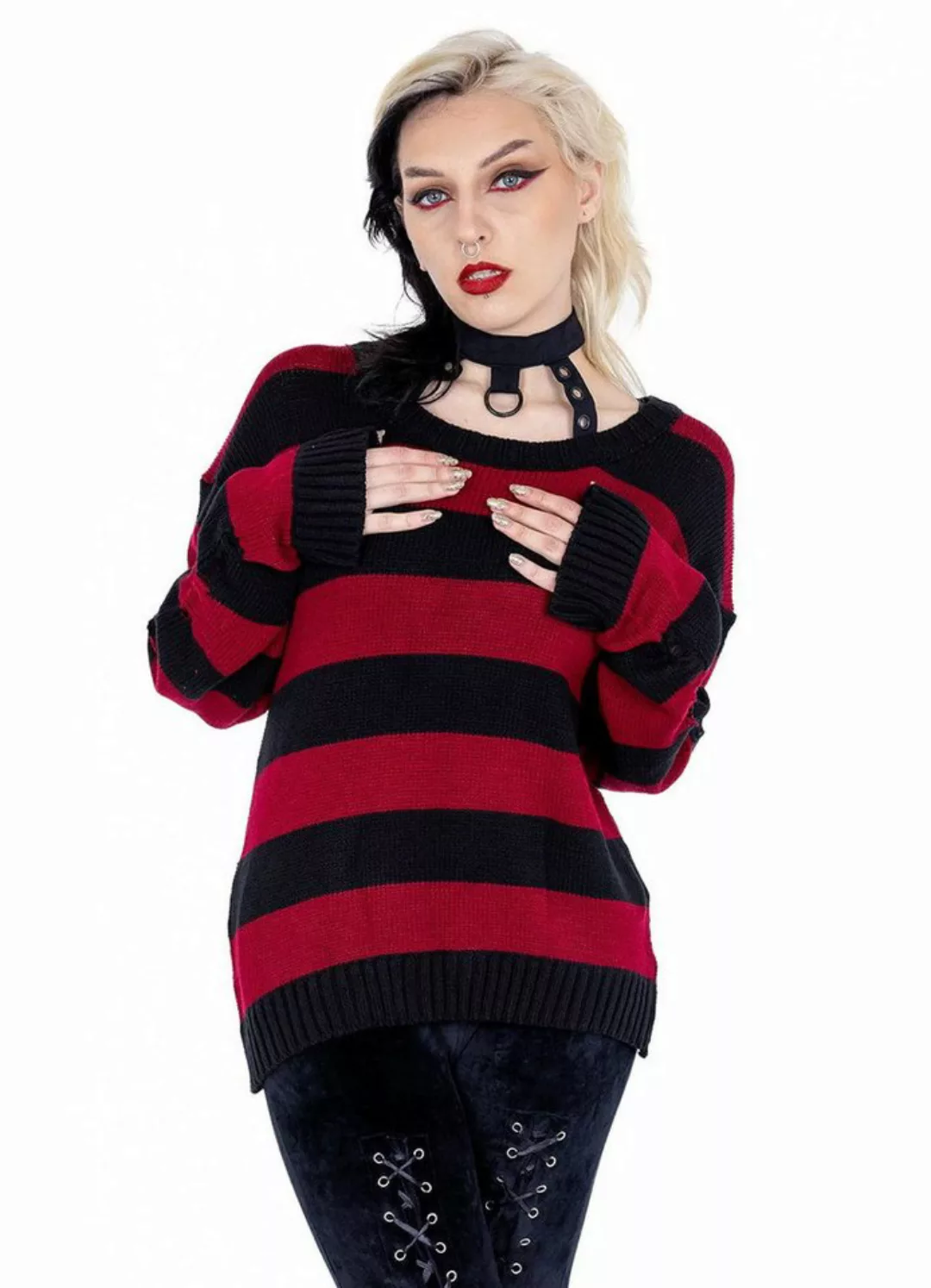 Heartless Strickpullover Vision Punk Gestreift Streifen Choker Halsband Gru günstig online kaufen