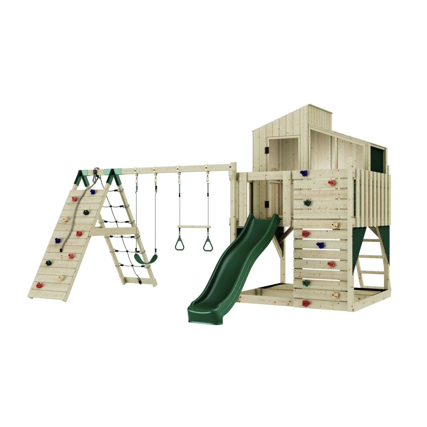 OutdoorToys Spielturm Finn mit Trapezschaukel Dunkelgrün günstig online kaufen