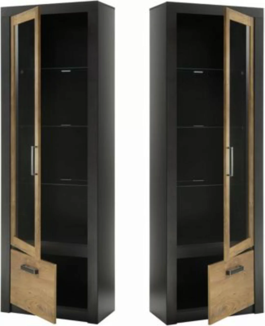 Lomadox Vitrinenschrank modern BAKU-61 in Fresco anthrazit mit Kastanienbra günstig online kaufen