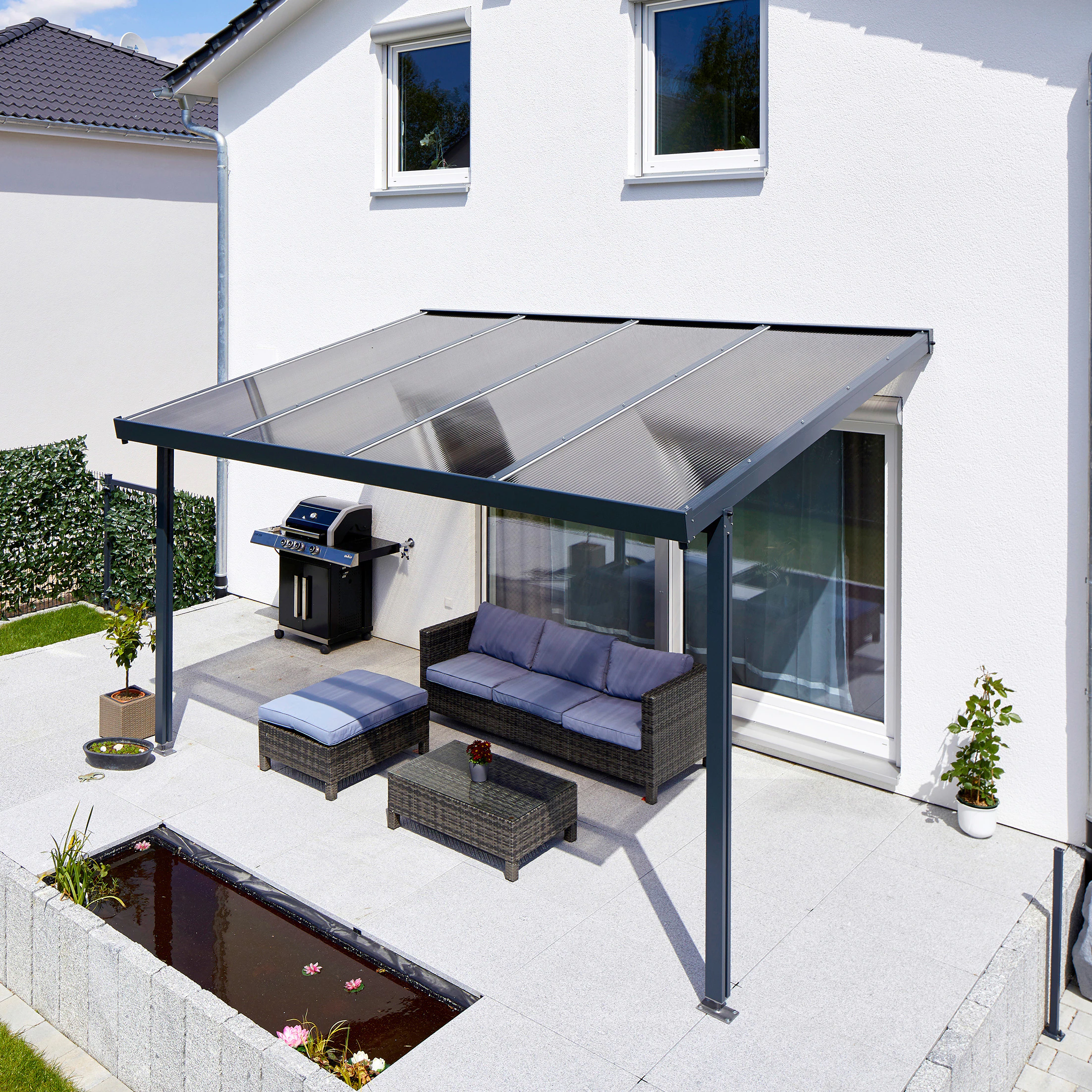 Terrassenüberdachung Premium (BxT) 410 cm x 306 cm Anthrazit Polycarbonat B günstig online kaufen