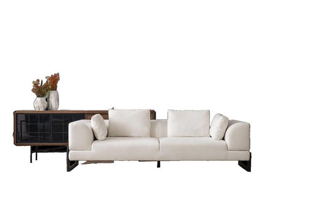 JVmoebel 3-Sitzer Dreisitzer Sofa 3 Sitzer Polstersofa Weiß Stoff Stoffsofa günstig online kaufen