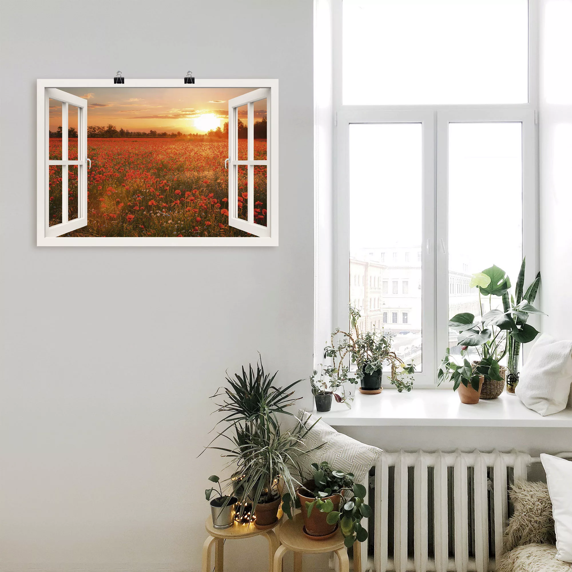 Artland Wandbild "Fensterblick Mohnblumenfeld", Blumen, (1 St.), als Leinwa günstig online kaufen