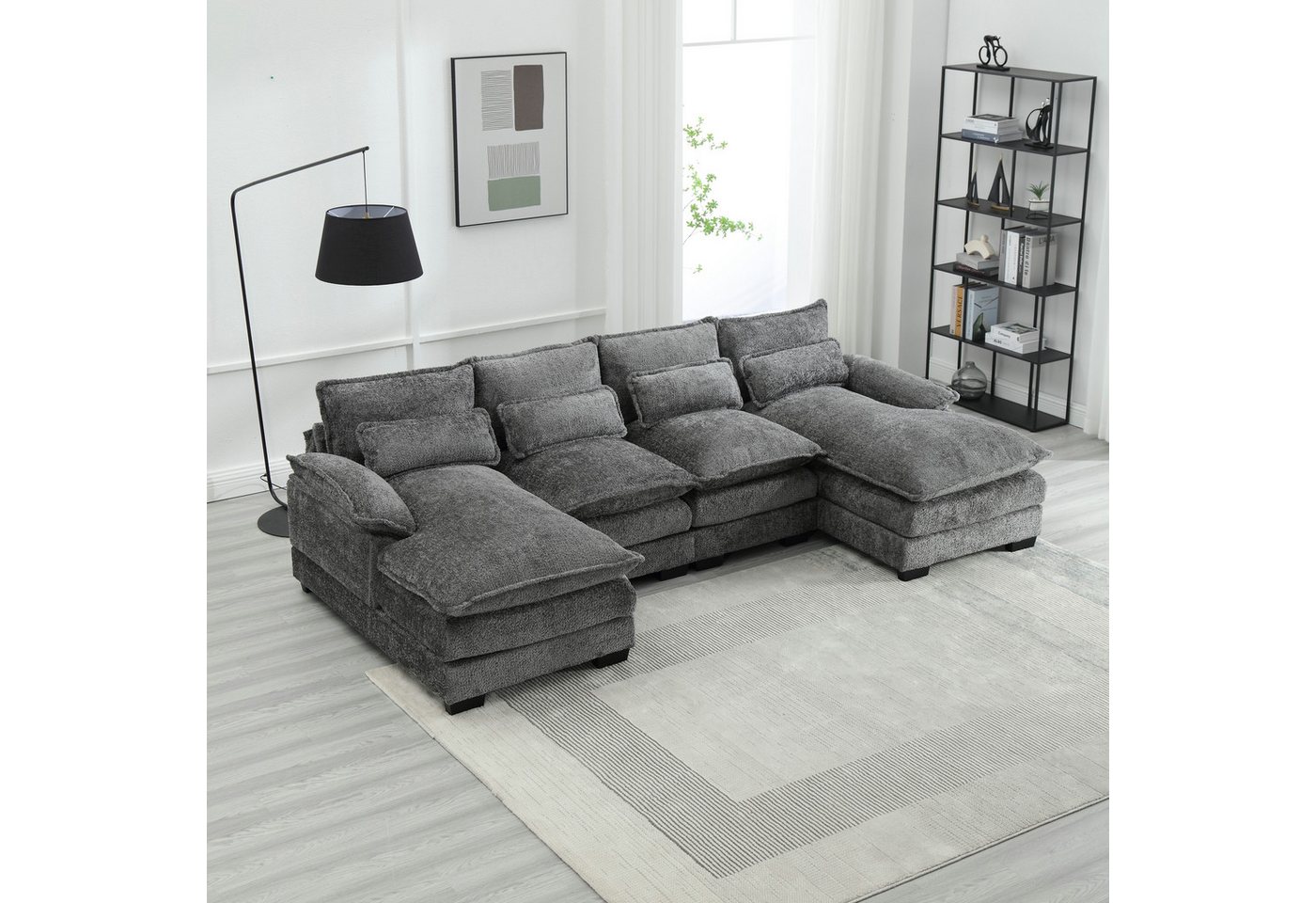 KLAM HOME Sofa Modernes U-förmiges 4-Sitzer Sofa mit Lendenkissen und Holzs günstig online kaufen