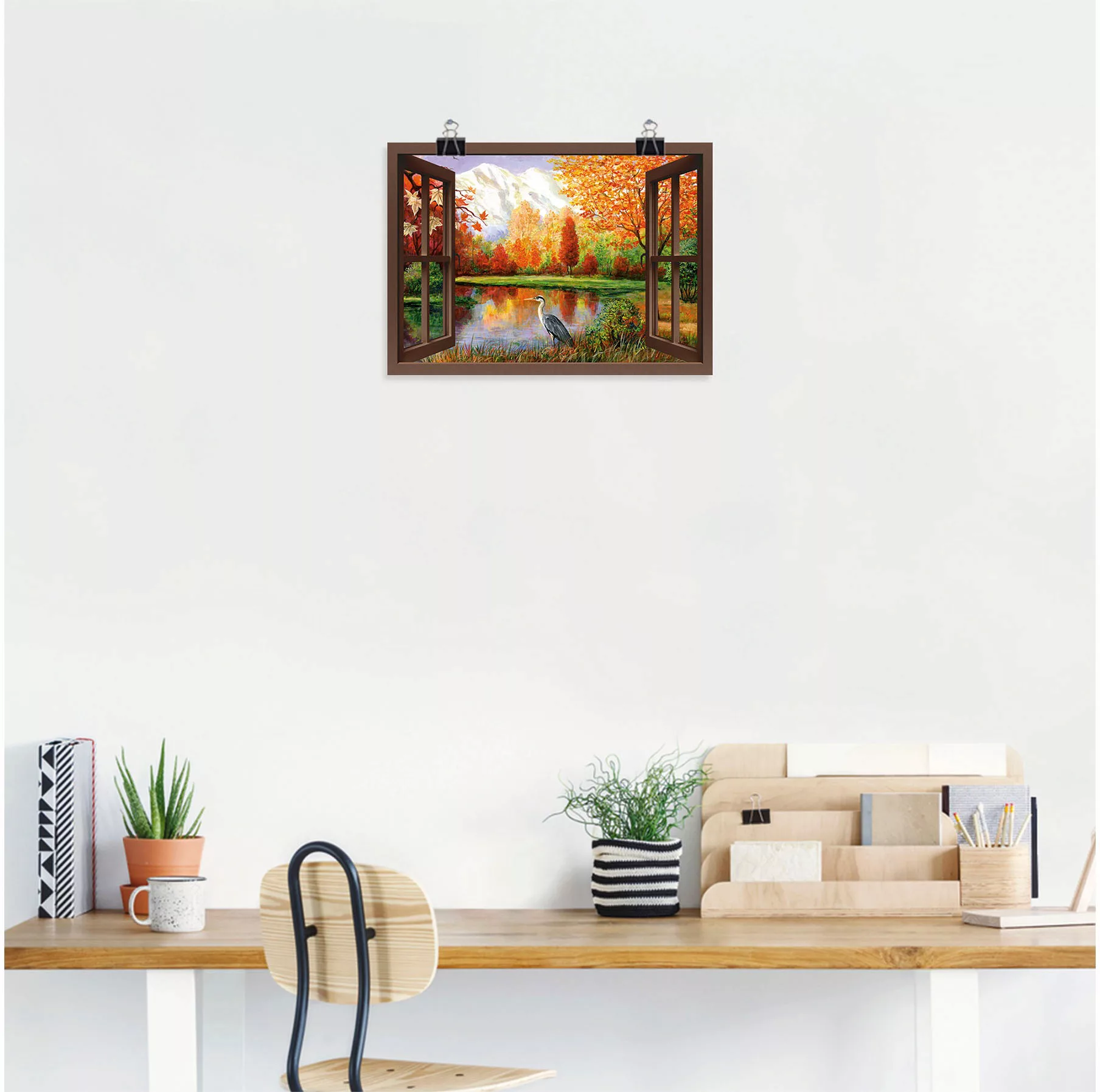 Artland Wandbild "Herbst am See Ausblick", Fensterblick, (1 St.), als Leinw günstig online kaufen