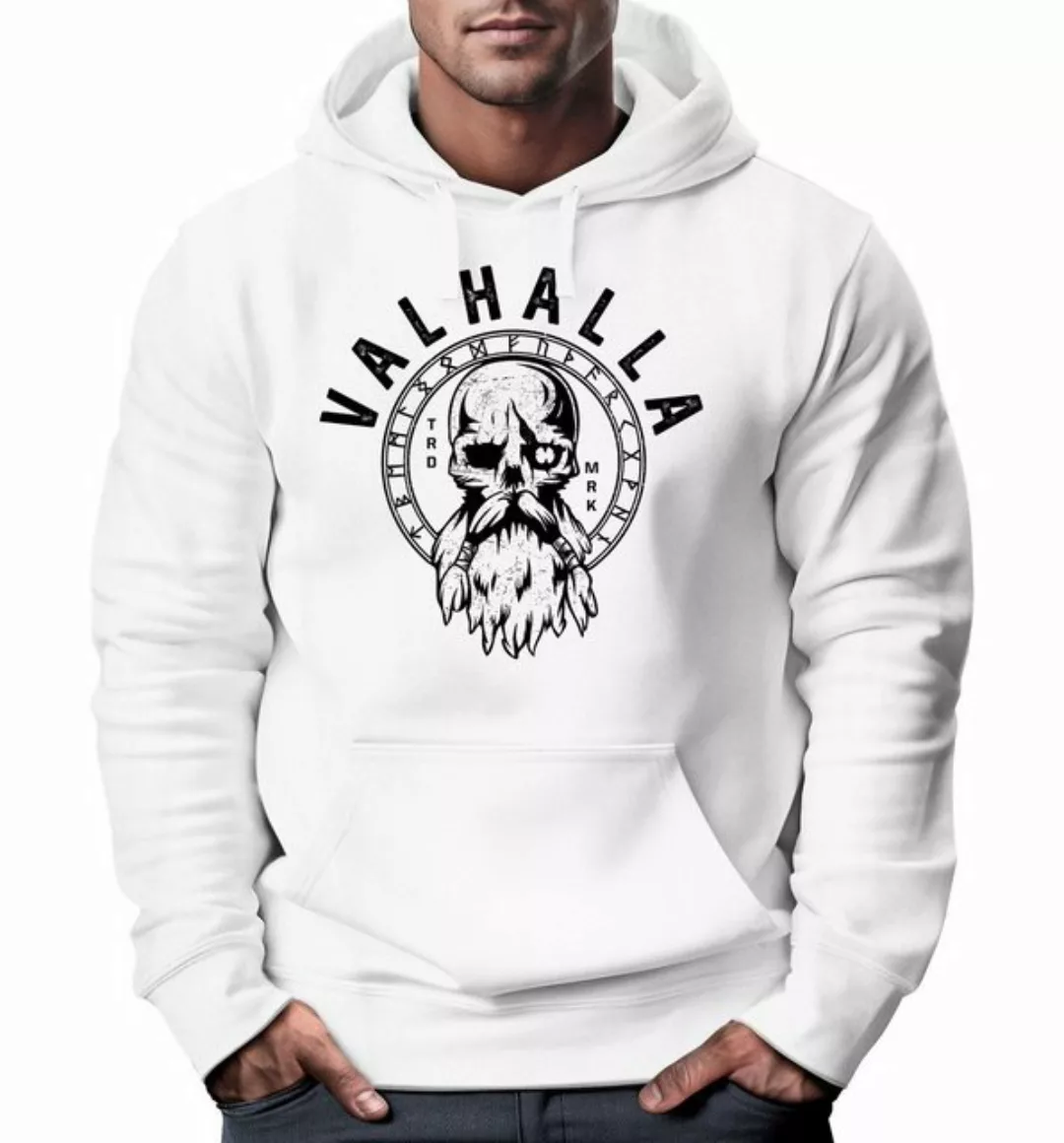 Neverless Hoodie Hoodie Herren Aufdruck Valhalla Totenkopf Odin Runen Wikin günstig online kaufen