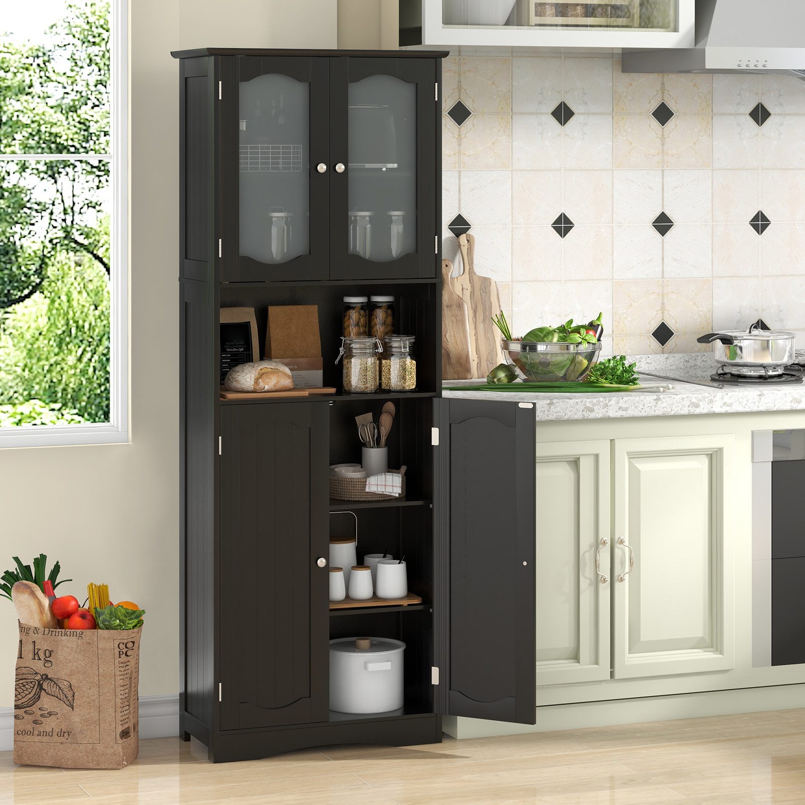 COSTWAY Hochschrank Küche, Badezimmerschrank, mit 4 günstig online kaufen