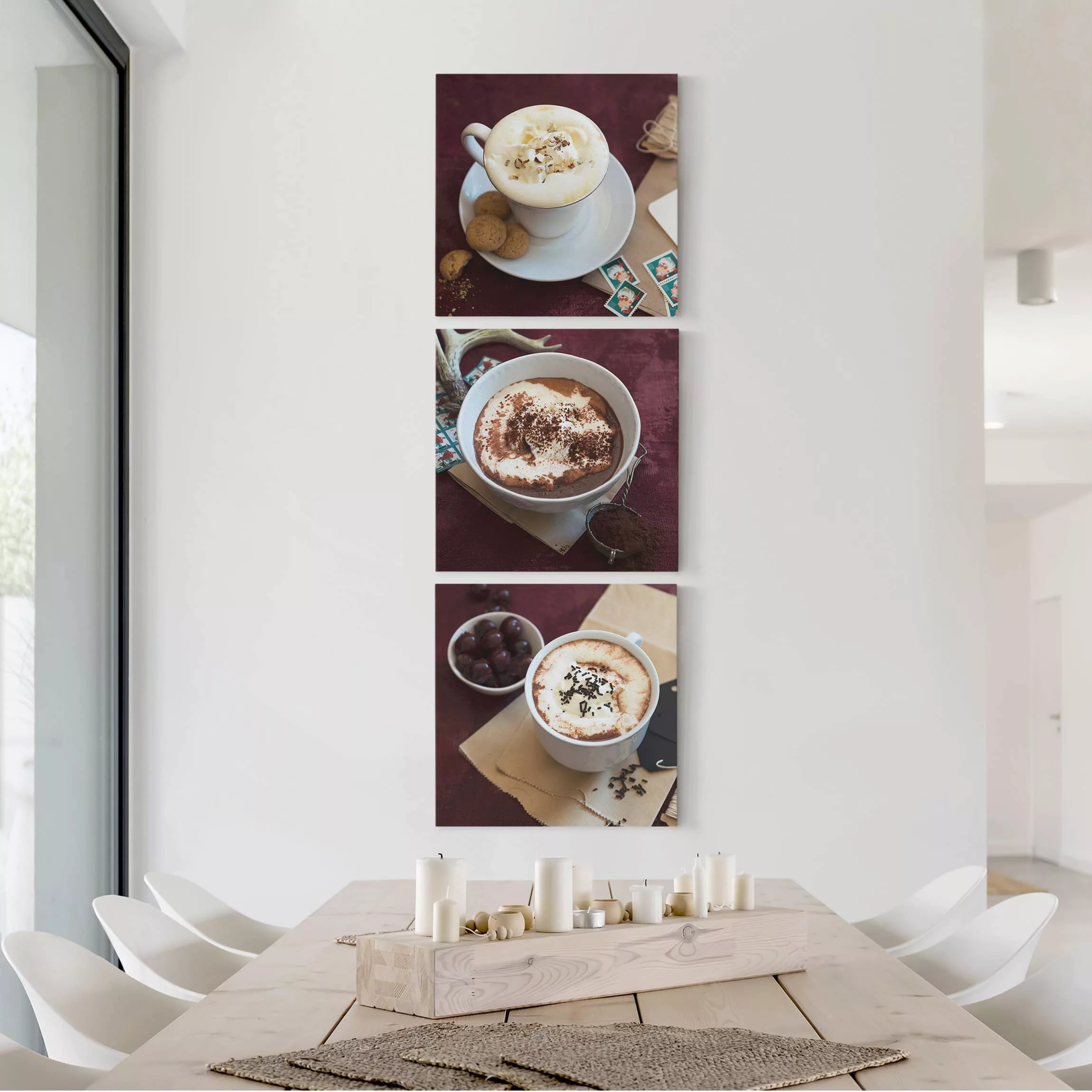 3-teiliges Leinwandbild Küche - Quadrat Heiße Schokolade mit Sahne günstig online kaufen