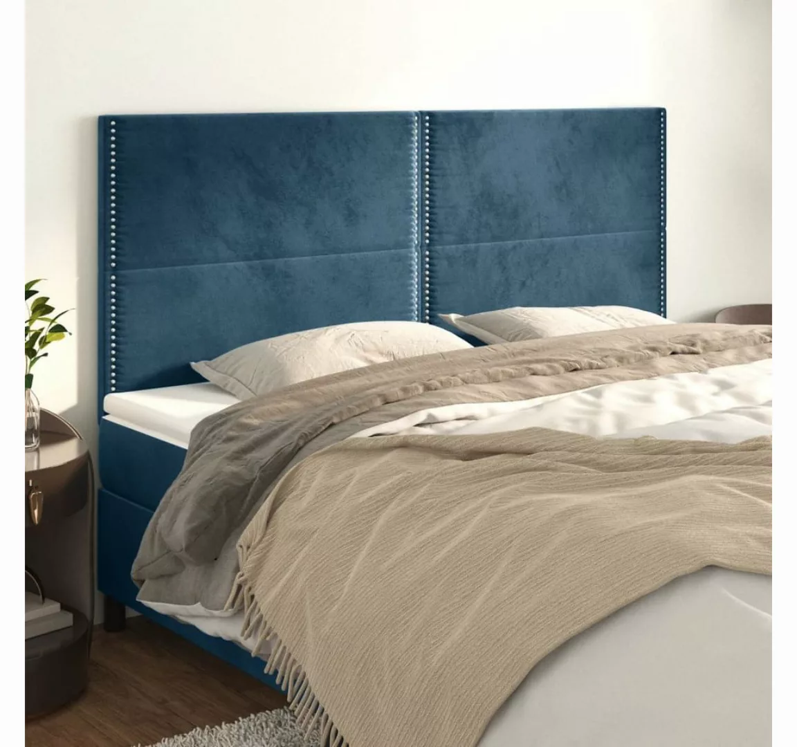 vidaXL Bett, Kopfteile 4 Stk. Dunkelblau 100x5x78/88 cm Samt günstig online kaufen