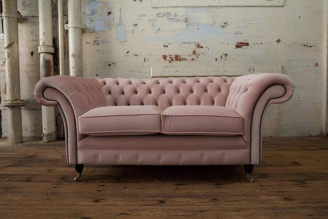 Xlmoebel Sofa Samtschlafsofa Chesterfield 2-Sitzer Designer-Couch in Rosa, günstig online kaufen