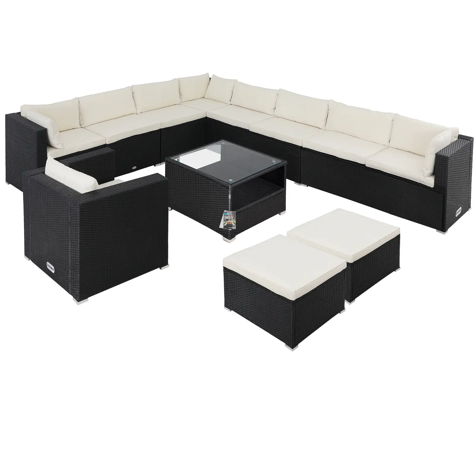 Polyrattan Ecklounge XXXL Schwarz/Creme inkl Kissen günstig online kaufen