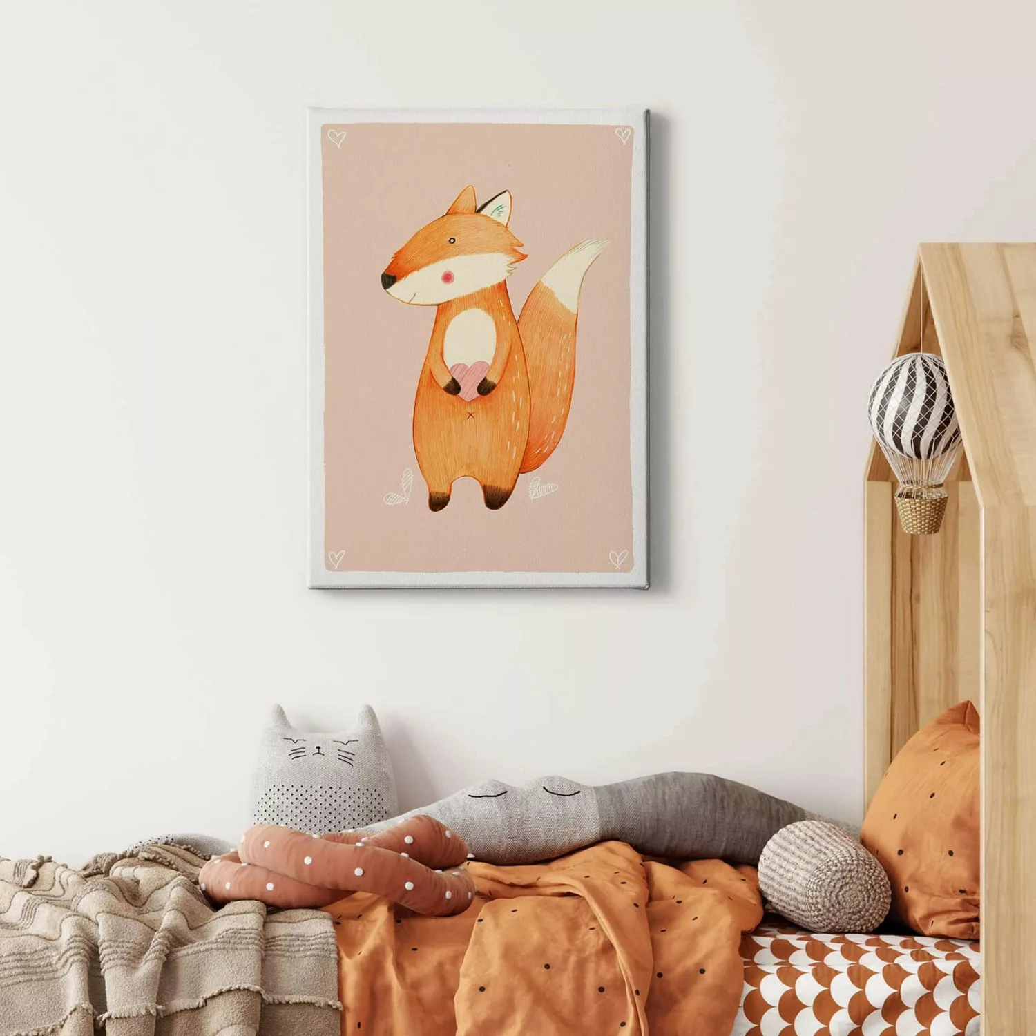 Bricoflor Zeichnung Von Fuchs Auf Leinwand Kinderzimmer Wandbild In Rosa Un günstig online kaufen