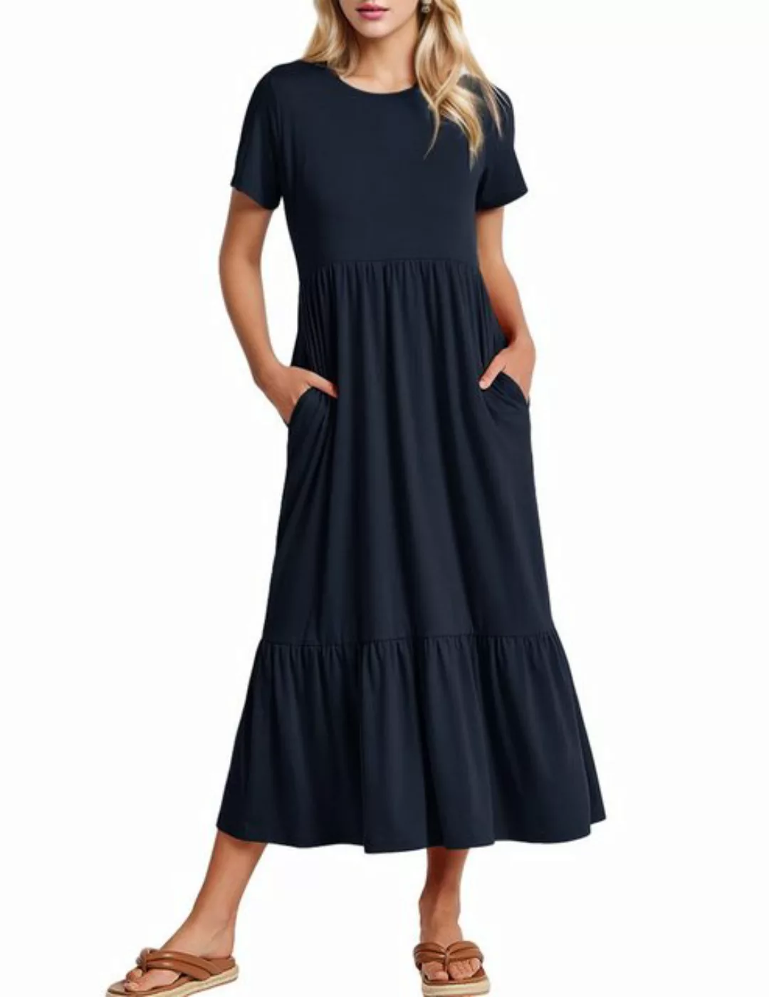 LUCKZON Sommerkleid Damen Sommerkleider Casual Kurzarm, Lange Kleider, Flow günstig online kaufen