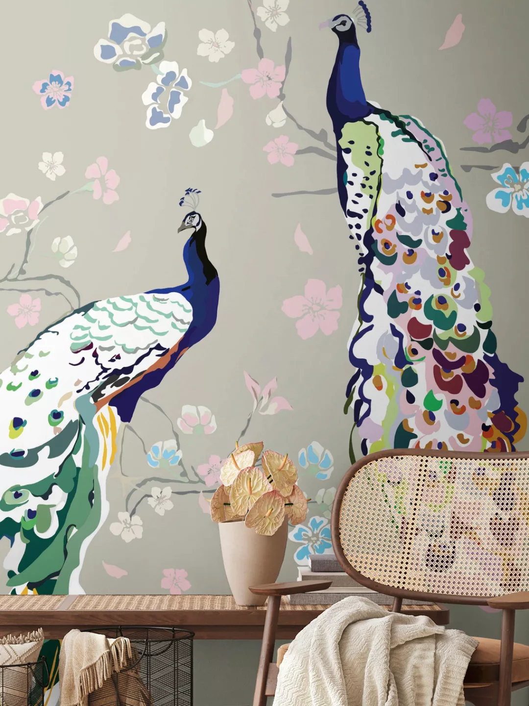 Bricoflor Tapete Für Wand Mit Pfau Bild Bunte Vliestapete Mit Vögeln Auf Äs günstig online kaufen