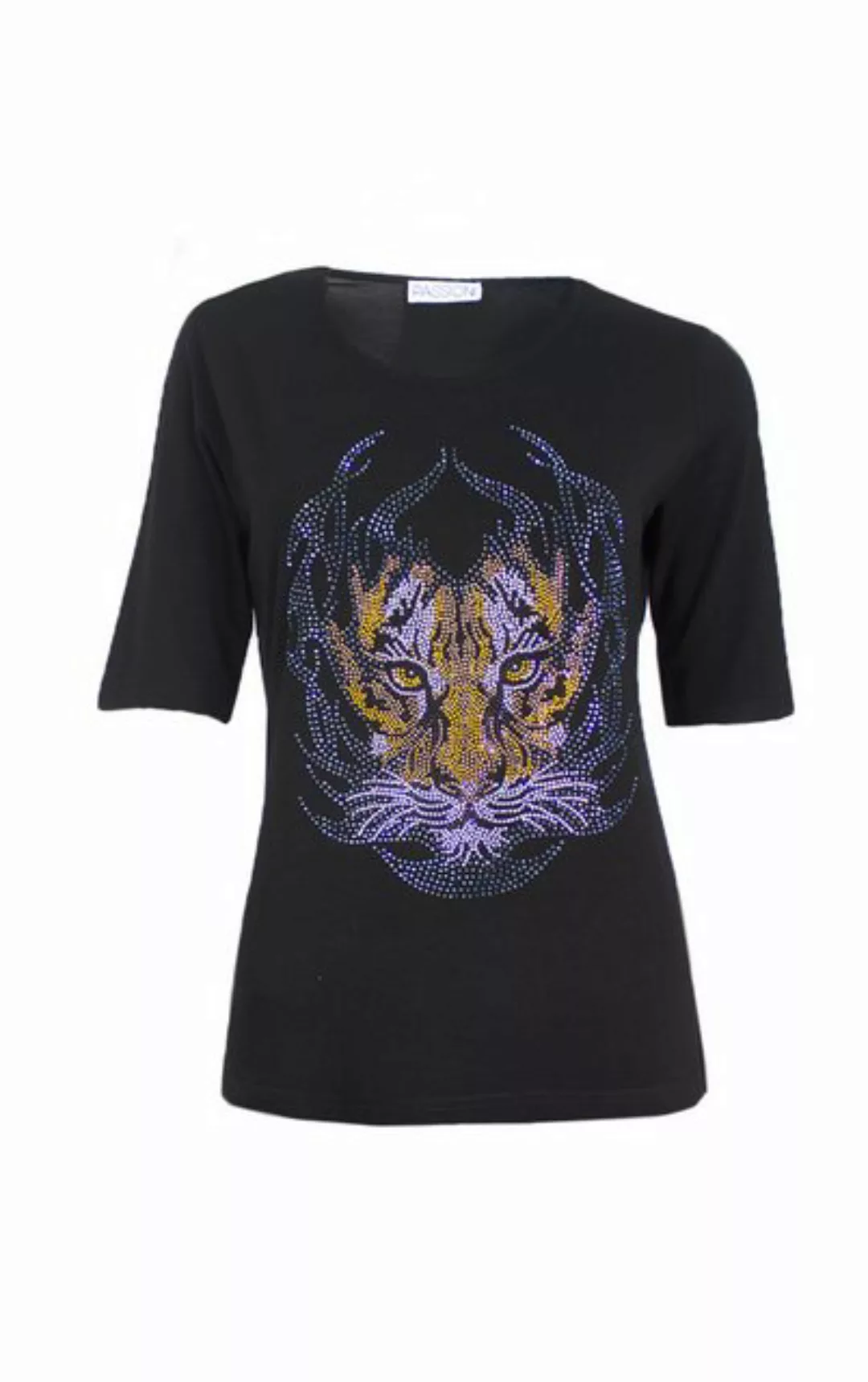 Passioni T-Shirt mit Strassstein-Tigerkopf-Motiv günstig online kaufen