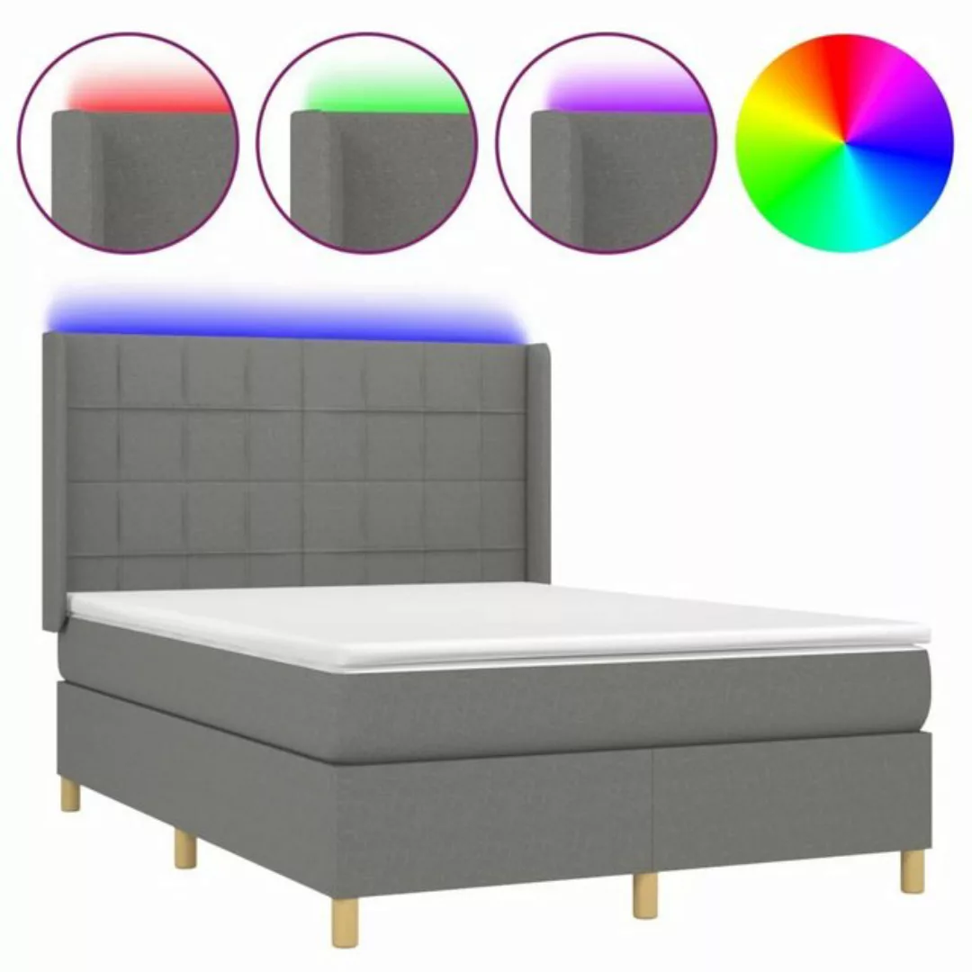 vidaXL Bettgestell Boxspringbett mit Matratze LED Dunkelgrau 140x190 cm Sto günstig online kaufen