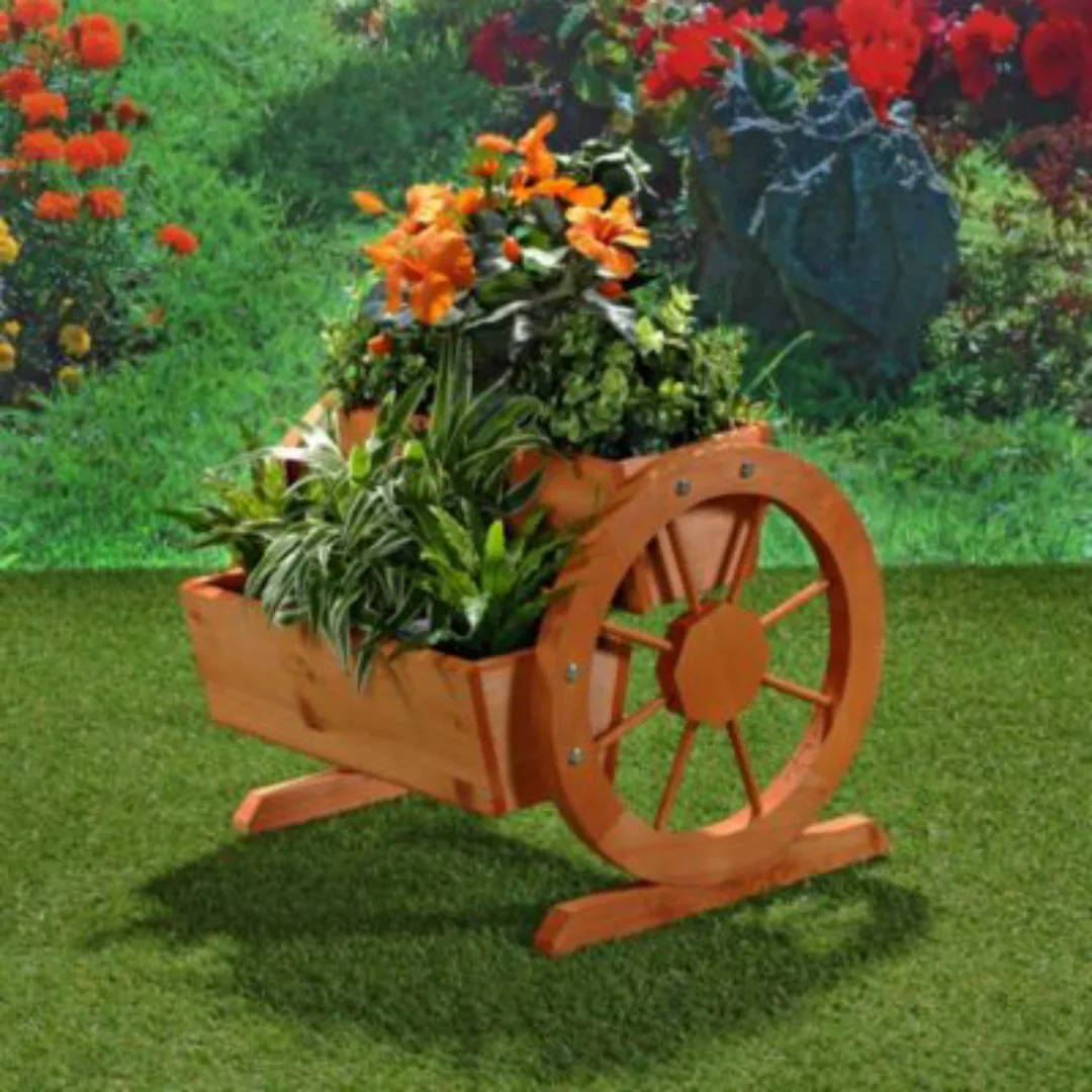 Mucola Pflanzkübel mit Wagenräder aus Holz Garten Blumentrog Dekoration Hol günstig online kaufen
