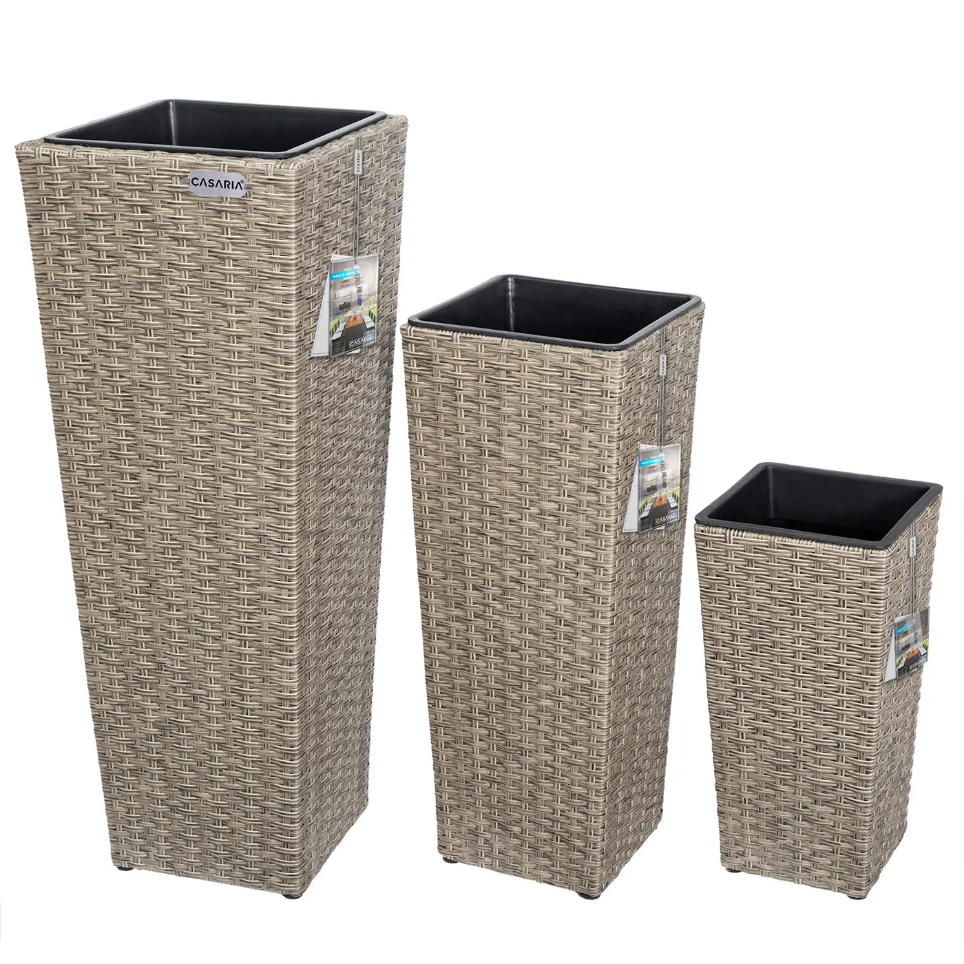 Polyrattan Blumentopf 3er-Set Creme günstig online kaufen