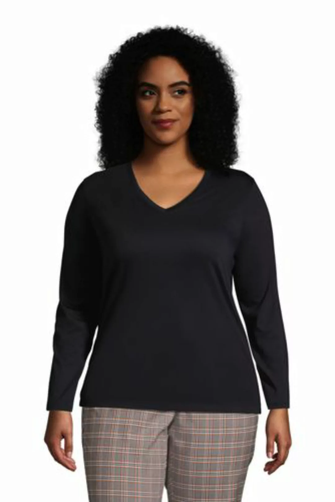 Supima Langarm-Shirt mit V-Ausschnitt in großen Größen, Damen, Größe: 56-58 günstig online kaufen