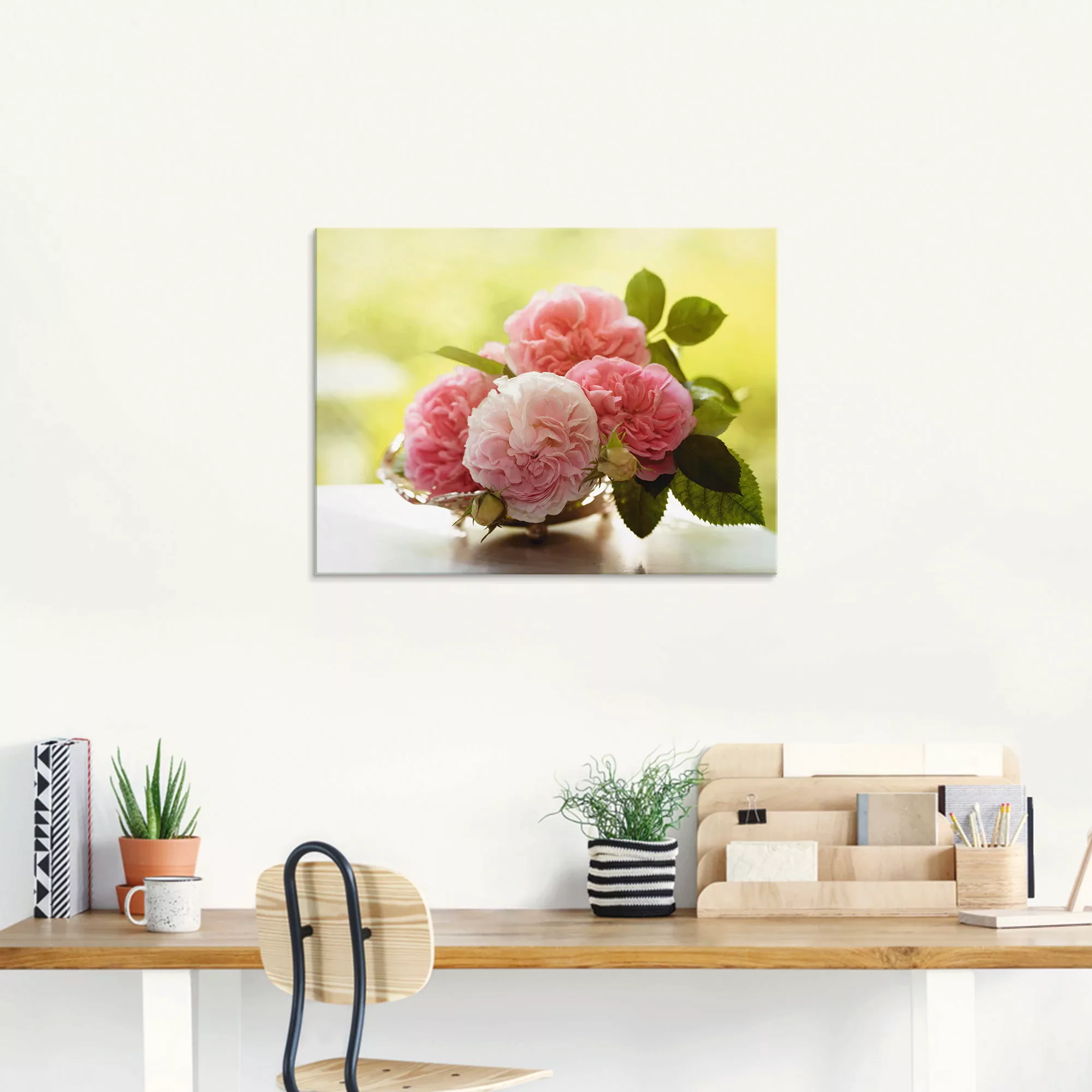 Artland Glasbild "Rosen in Silberschale Stillleben", Blumen, (1 St.), in ve günstig online kaufen