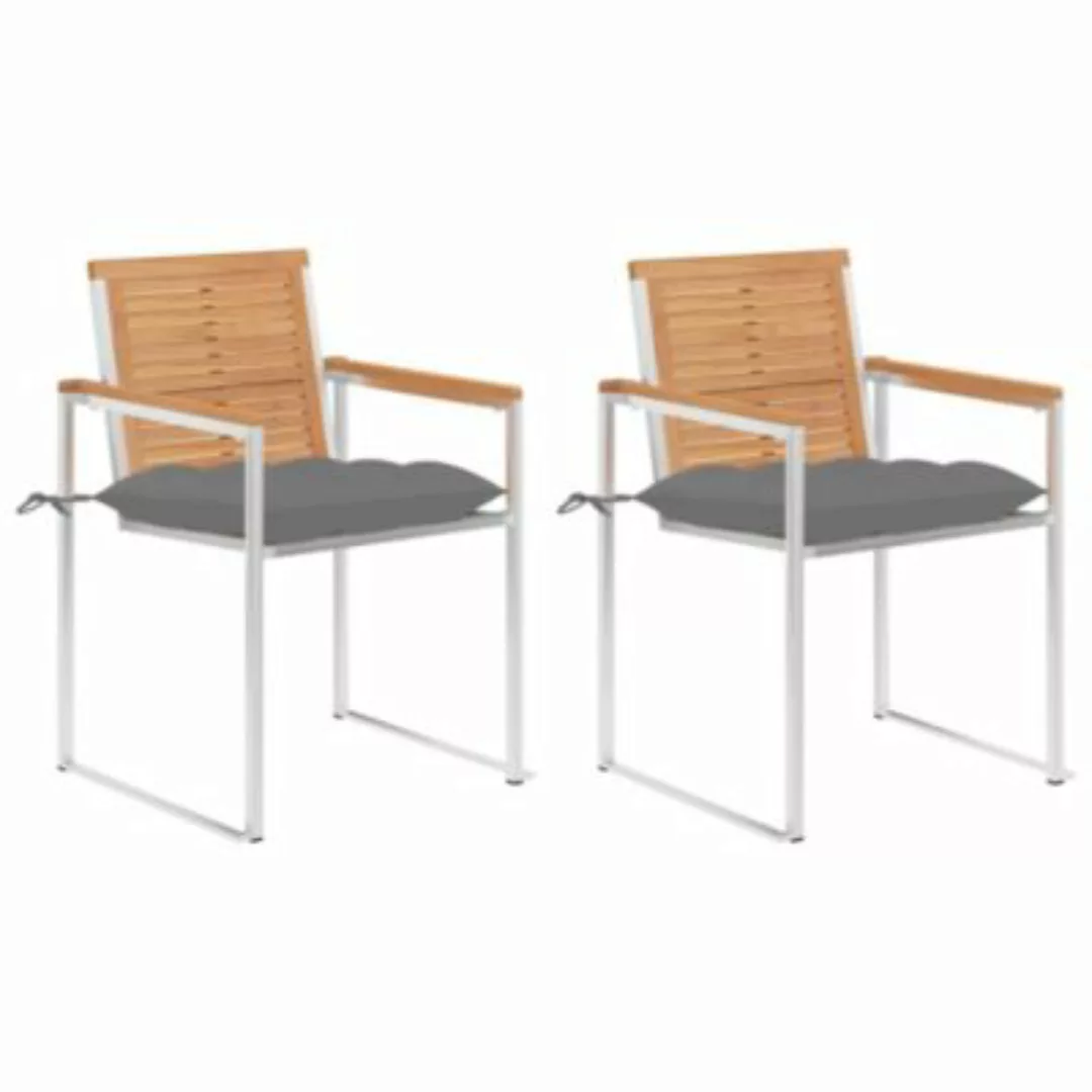 vidaXL Gartenstühle mit Kissen 2 Stk. Massivholz Teak und Stahl Gartenstuhl günstig online kaufen
