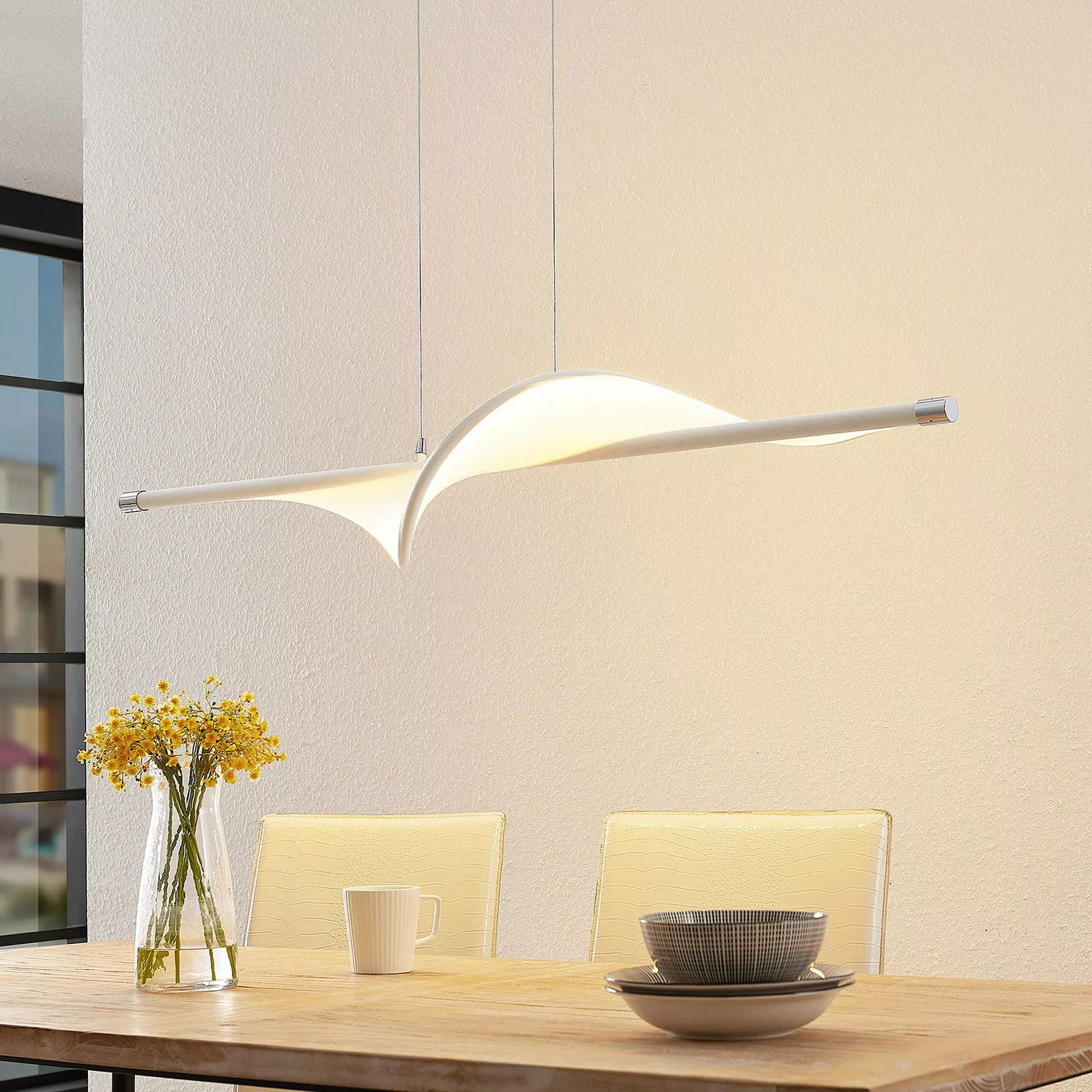 Lucande LED-Pendellampe Edano, 122 cm, weiß, Textil, dimmbar günstig online kaufen