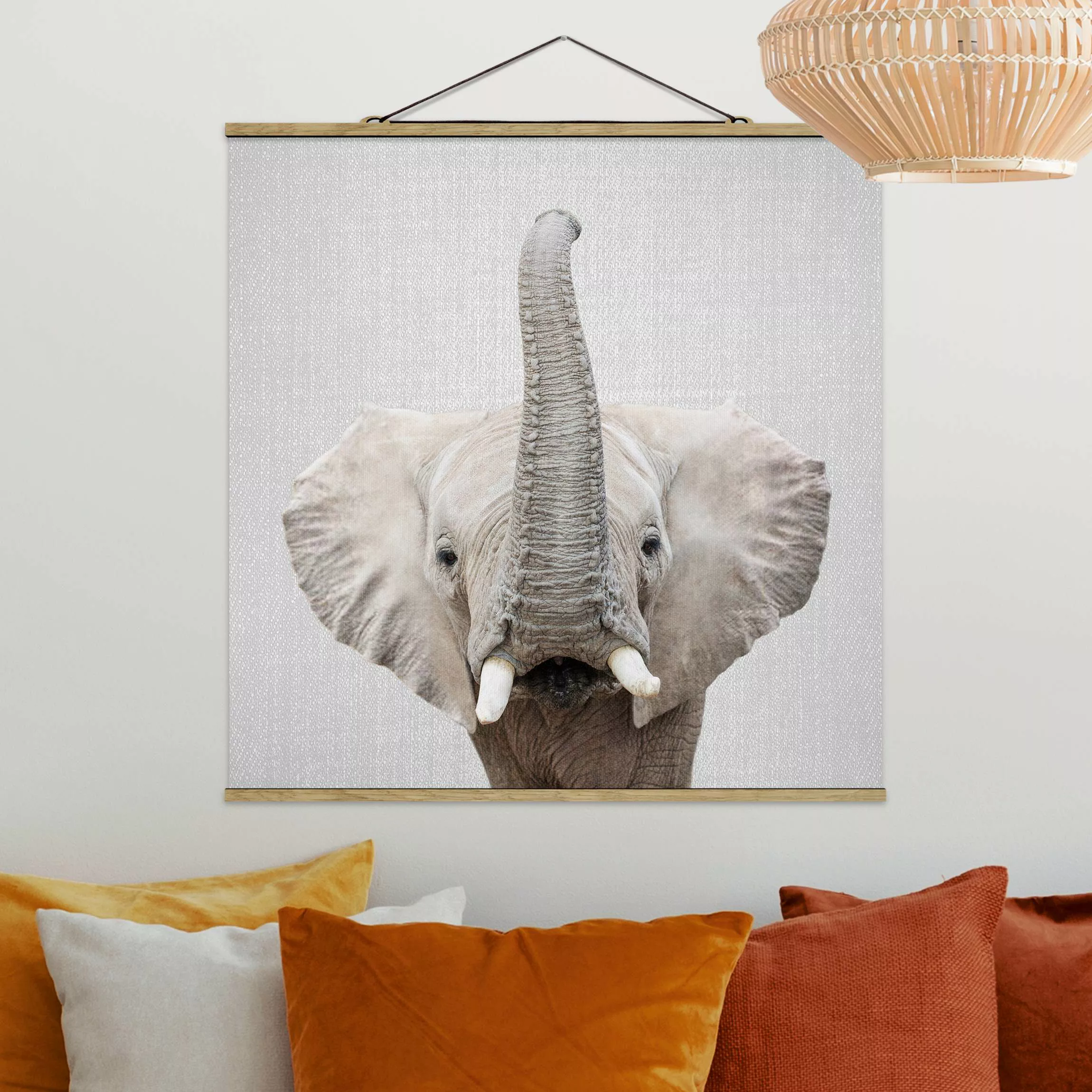 Stoffbild mit Posterleisten Elefant Ewald günstig online kaufen