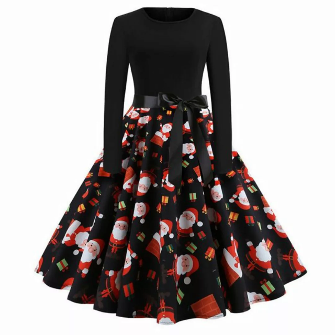 Juoungle Partykleid Weihnachtskleid Langarm Cocktailkleid mit Weihnachtsmot günstig online kaufen