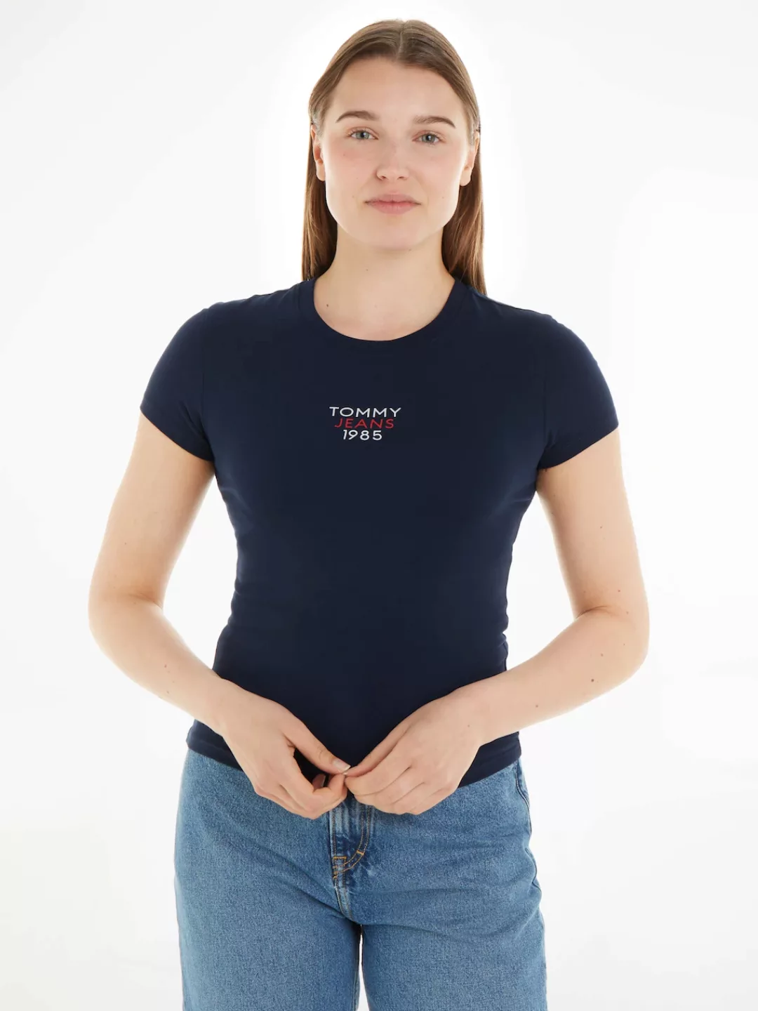 Tommy Jeans T-Shirt Slim Essential Logo Kurzarm Rundhals Jersey T Shirt mit günstig online kaufen