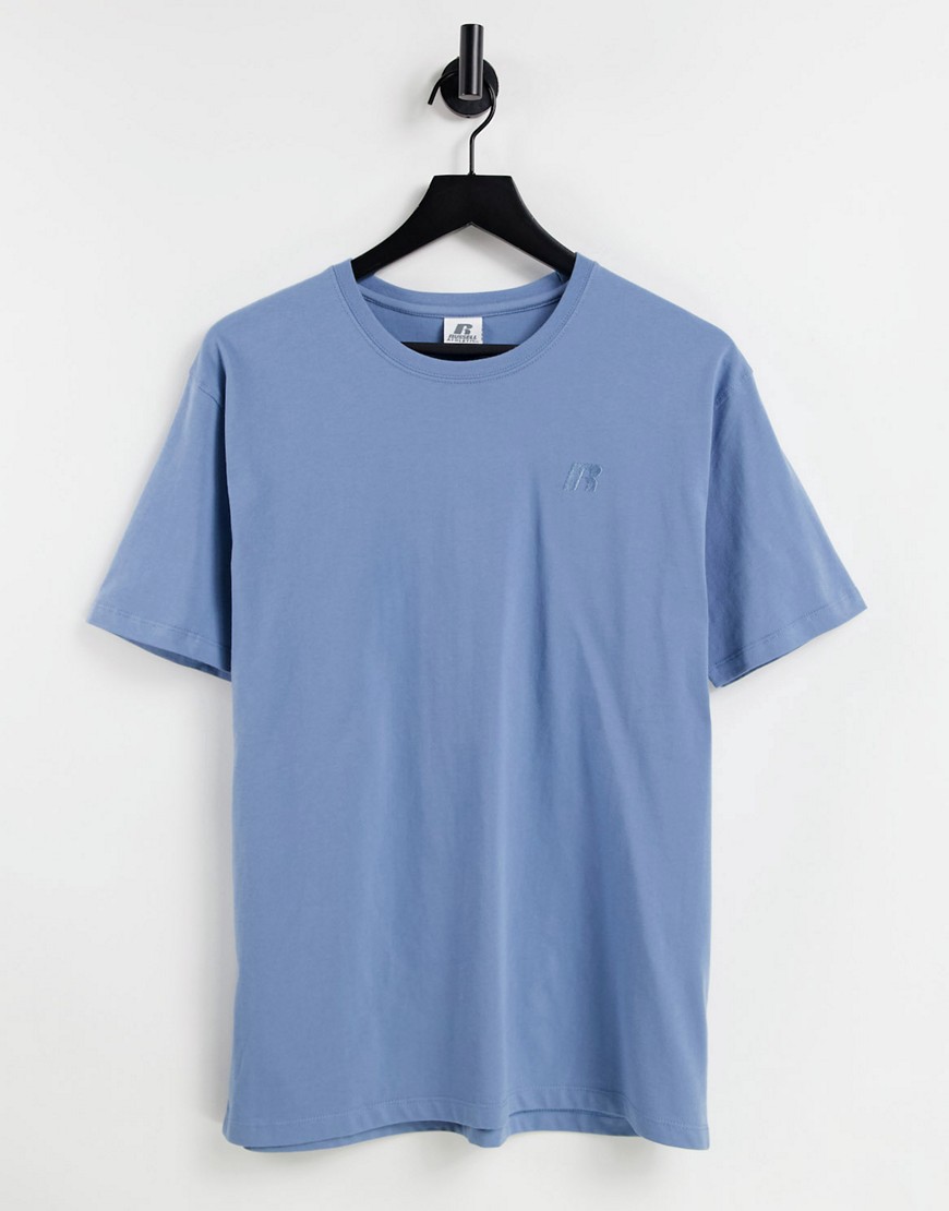 Russell Athletic – T-Shirt in Blau mit Rundhalsausschnitt und Logo günstig online kaufen