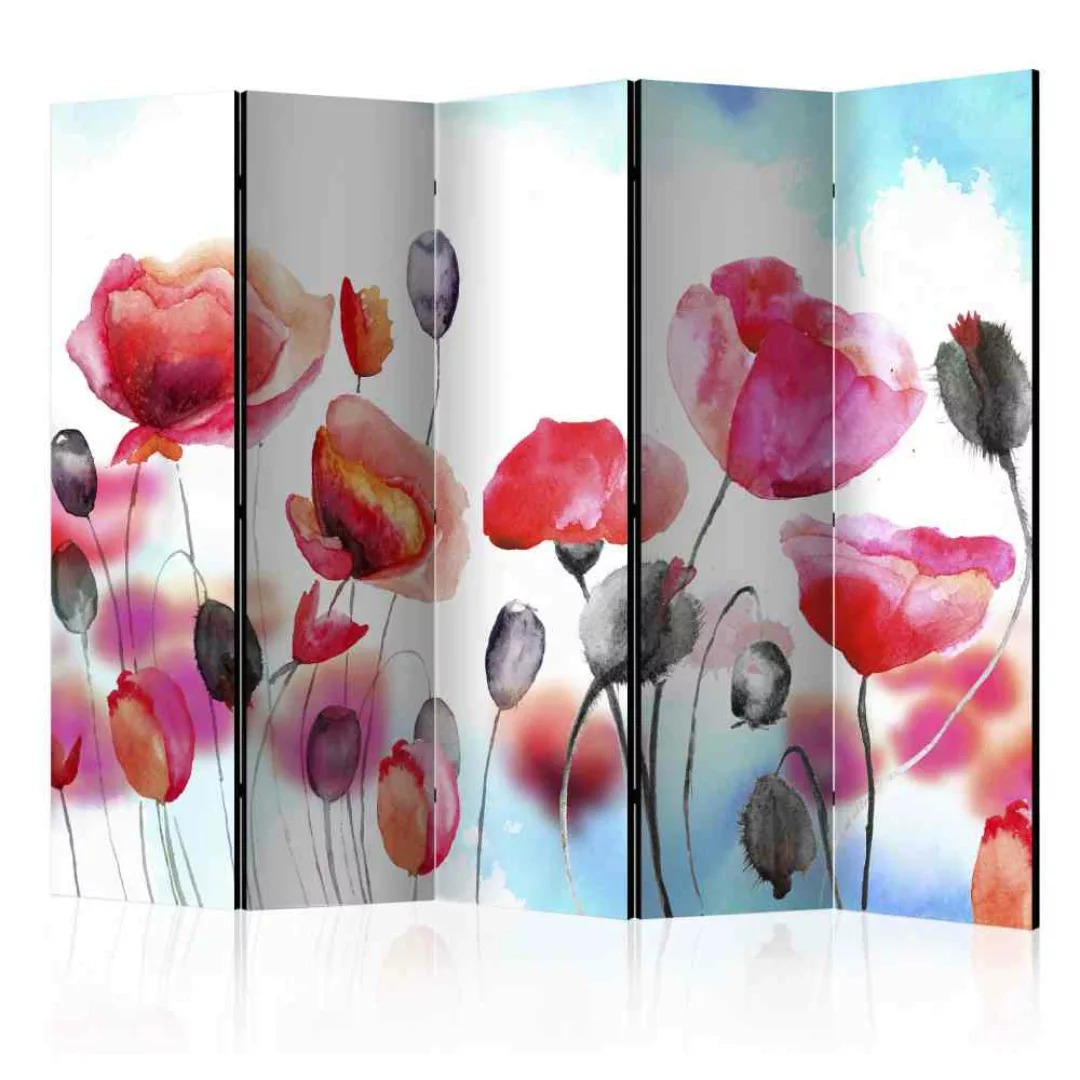 Leinwand Paravent mit gemalten Mohnblumen 225 cm breit günstig online kaufen