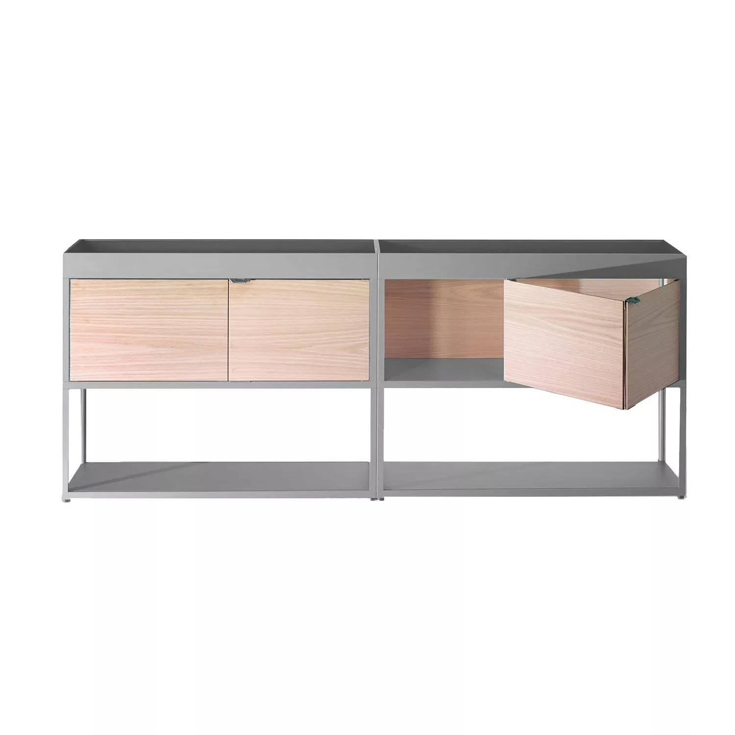 HAY - New Order Regal/Sideboard 200x79.5cm - hellgrau/esche/mit 2 Holztüren günstig online kaufen