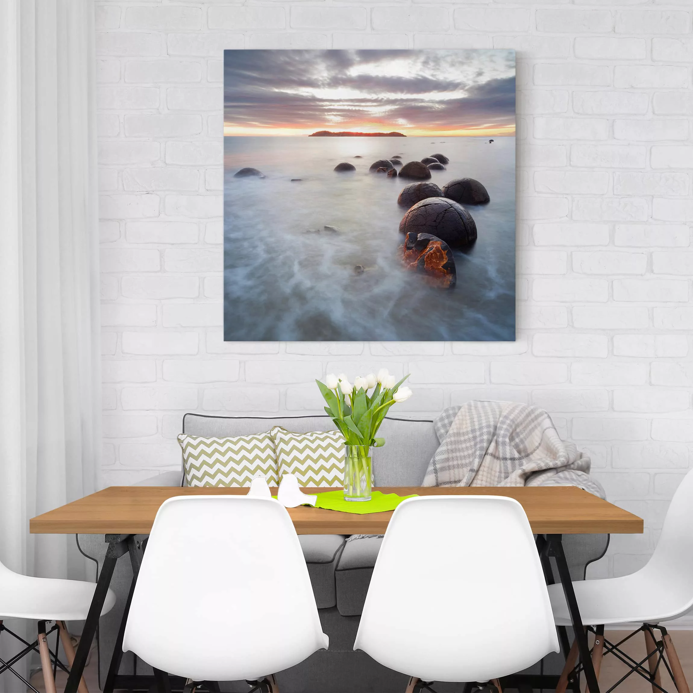 Leinwandbild Strand - Quadrat Moeraki Neuseeland günstig online kaufen