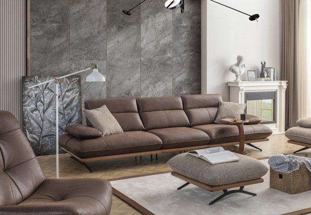 Xlmoebel Sofa Luxuriöses Wohnzimmer-Sofa aus braunem Kunstleder für vier Pe günstig online kaufen