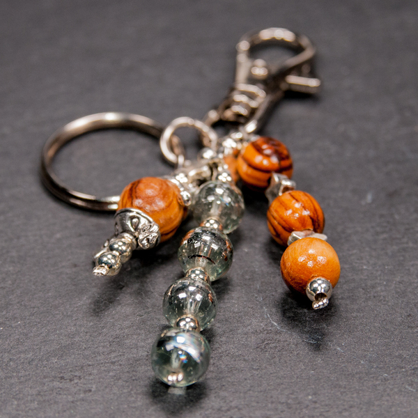 Schlüsselanhänger Mit Olivenholz-perlen V14, Glasperlen günstig online kaufen