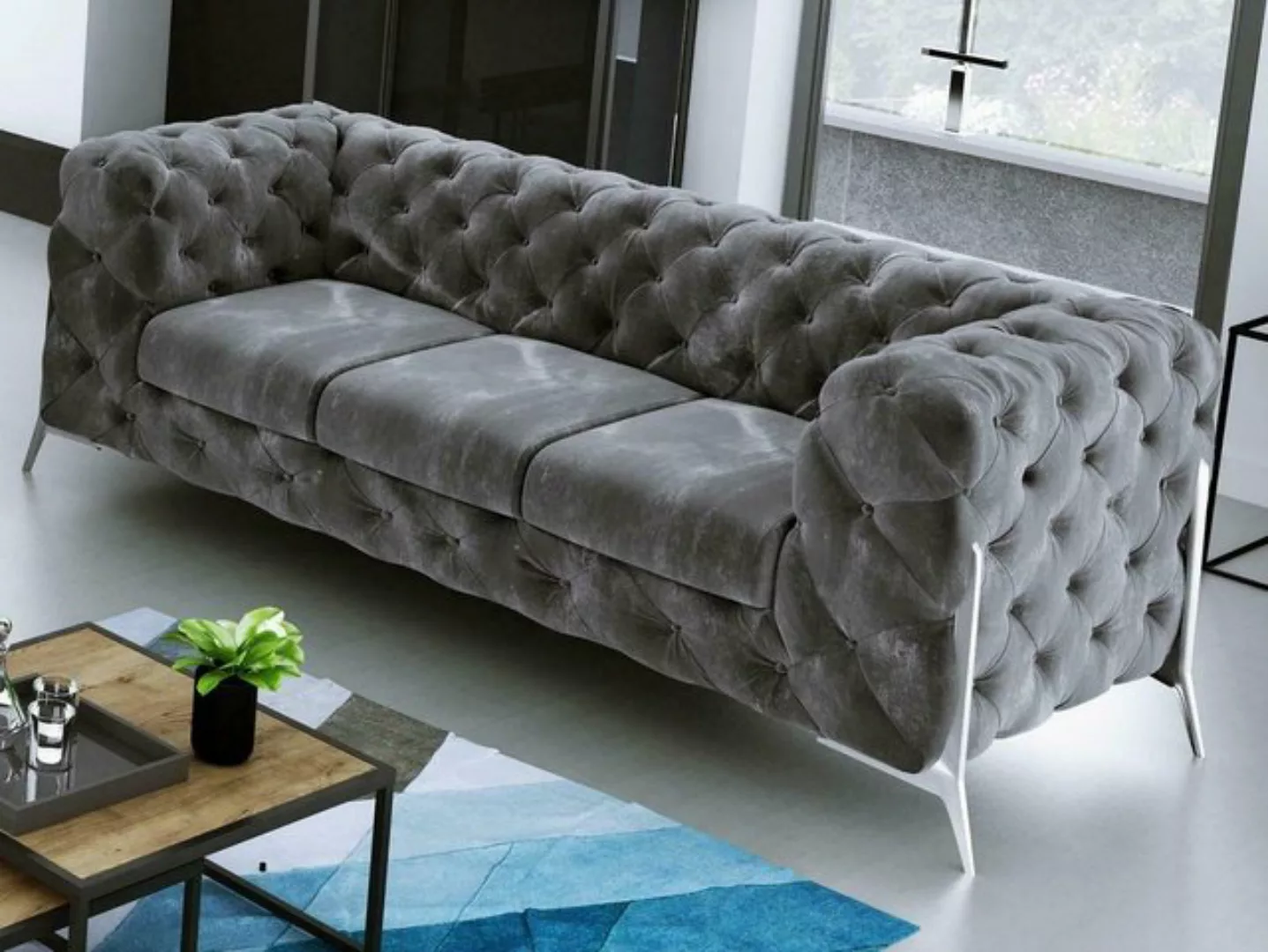 JVmoebel Sofa Moderner Brauner Chesterfield Dreisitzer Luxus Polster Couch günstig online kaufen