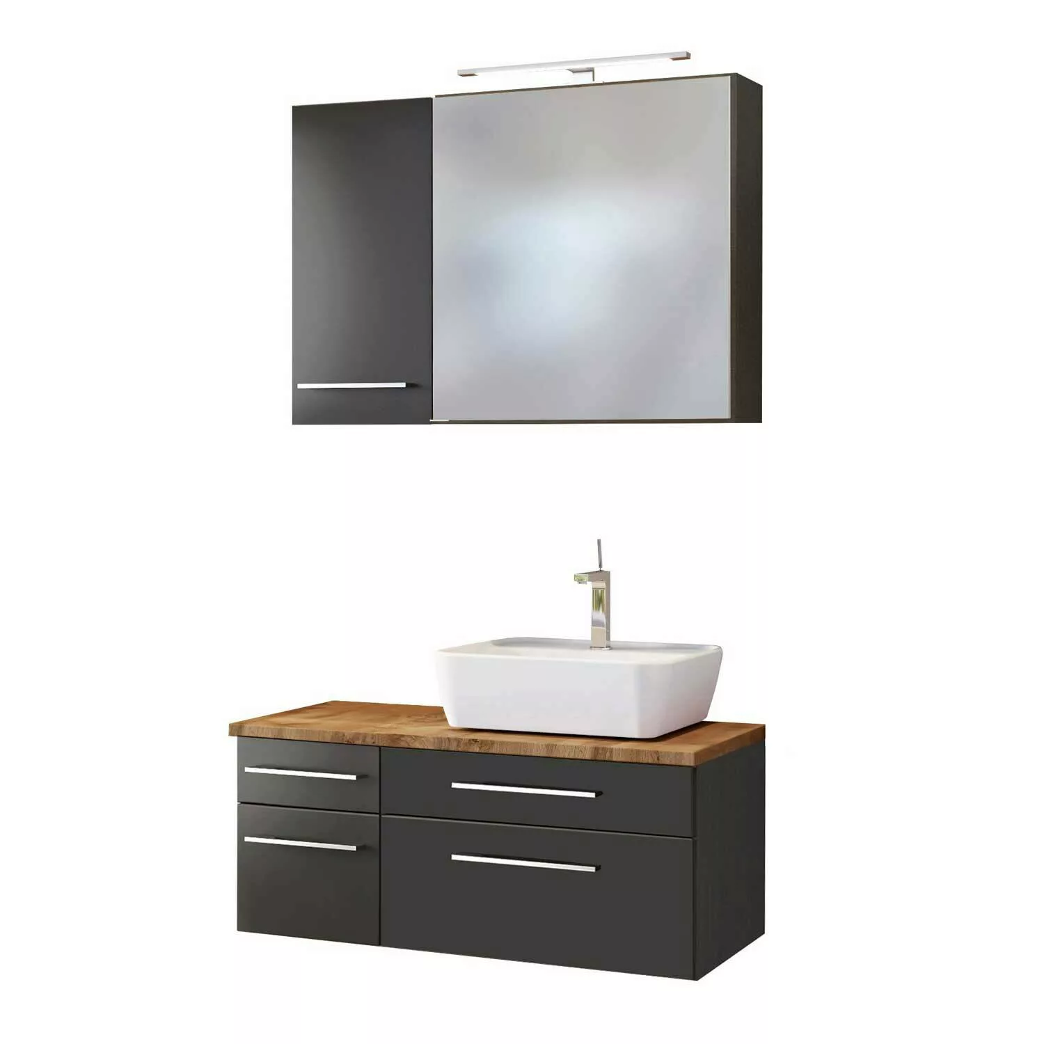 Badmöbel Set mit LED-Spiegelschrank 90 cm & Keramik Aufsatzwaschbecken Rech günstig online kaufen