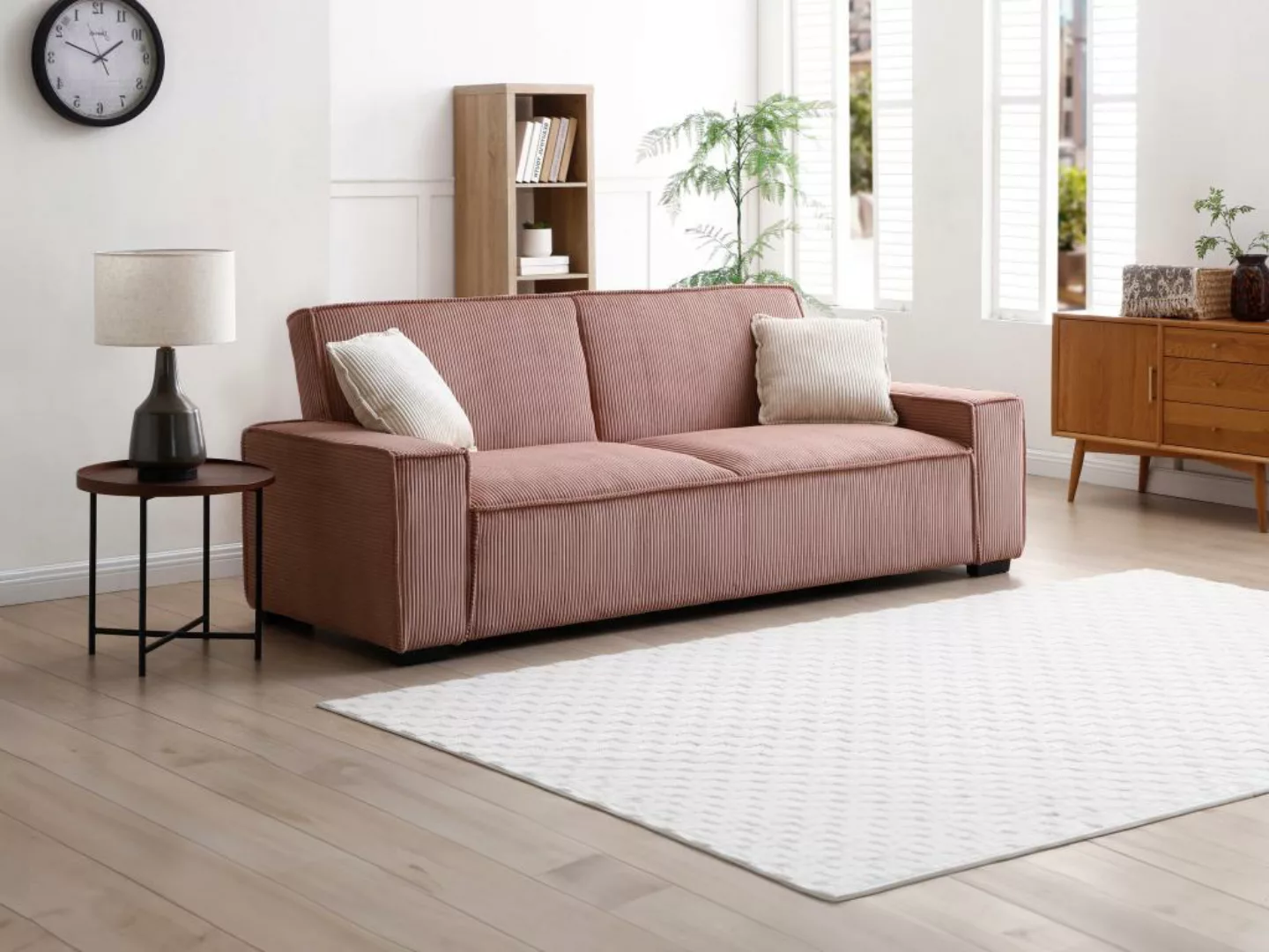 Sofa 3-Sitzer mit Schlaffunktion - Cord - Rosa - SEKOTA günstig online kaufen