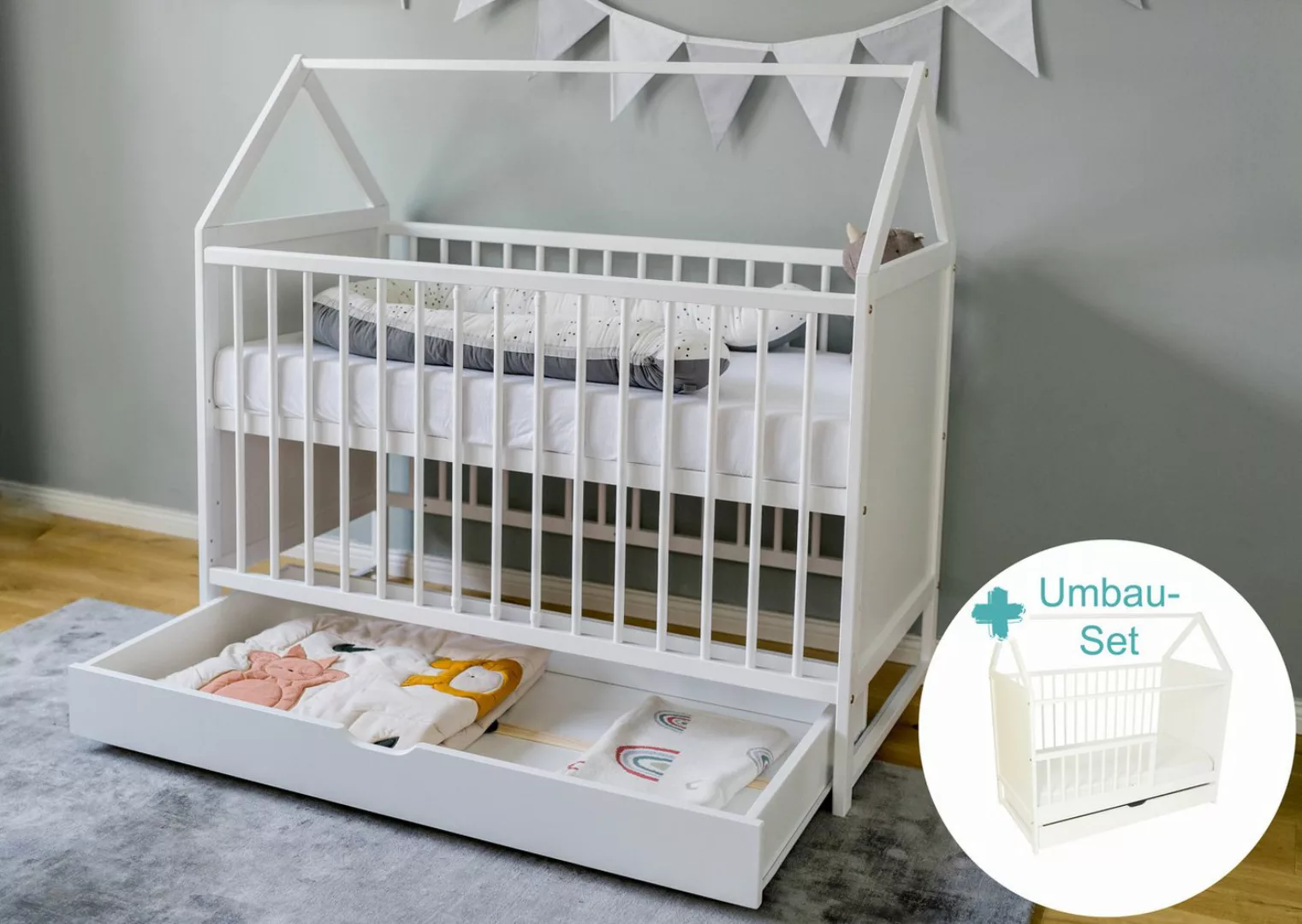 Kids Collective Babybett Beistellbett Kinderbett und Hausbett in einem mit günstig online kaufen