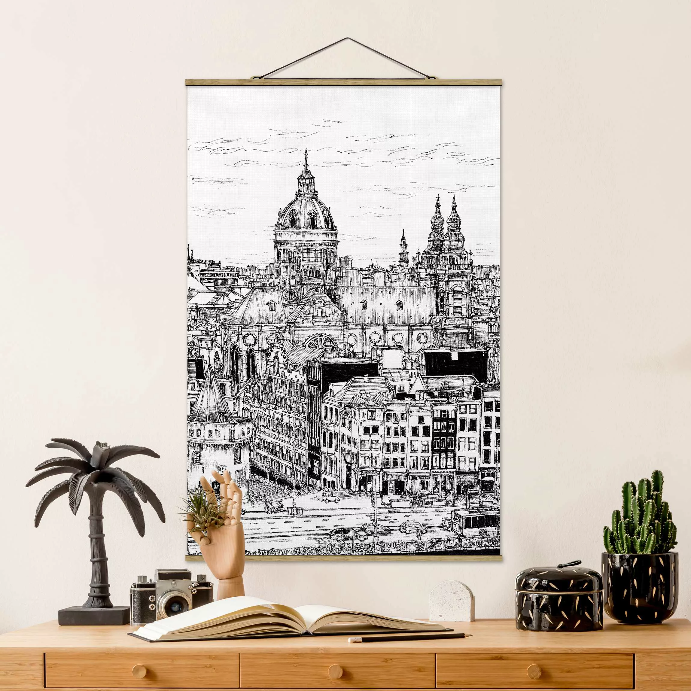 Stoffbild Architektur mit Posterleisten - Hochformat Stadtstudie - Altstadt günstig online kaufen