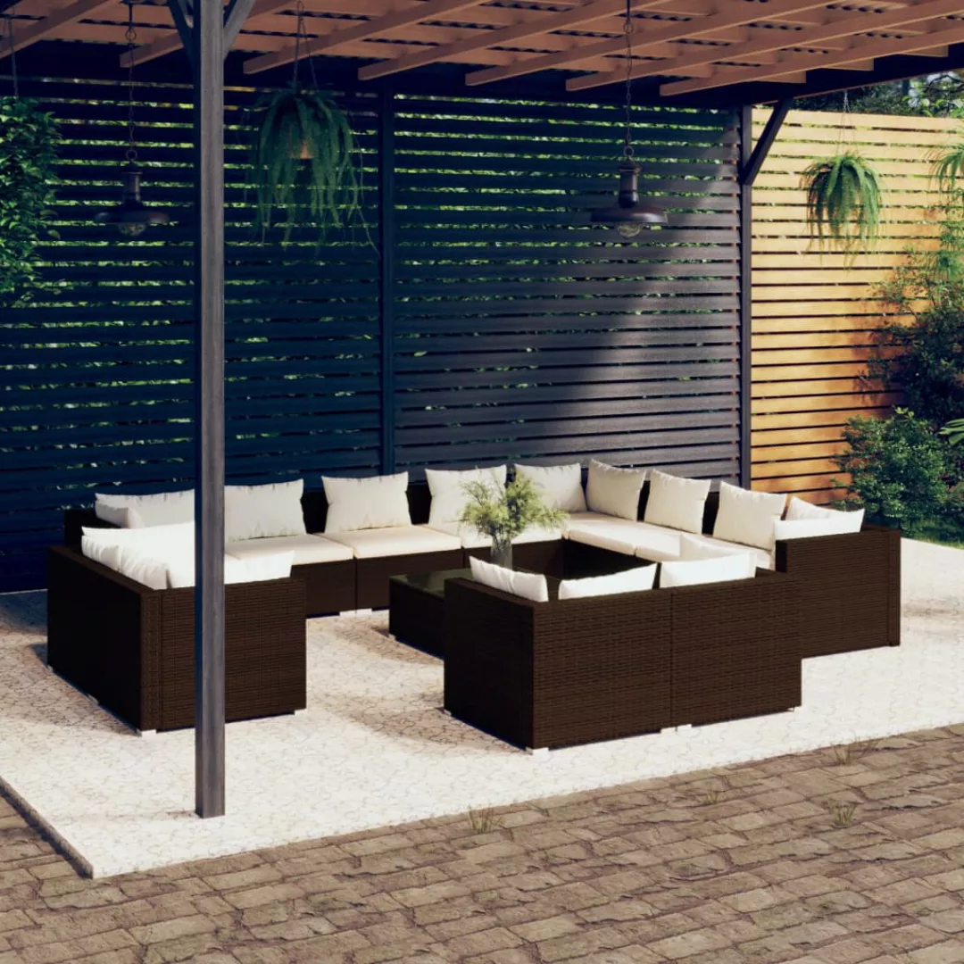 Vidaxl 13-tlg. Garten-lounge-set Mit Kissen Braun Poly Rattan günstig online kaufen