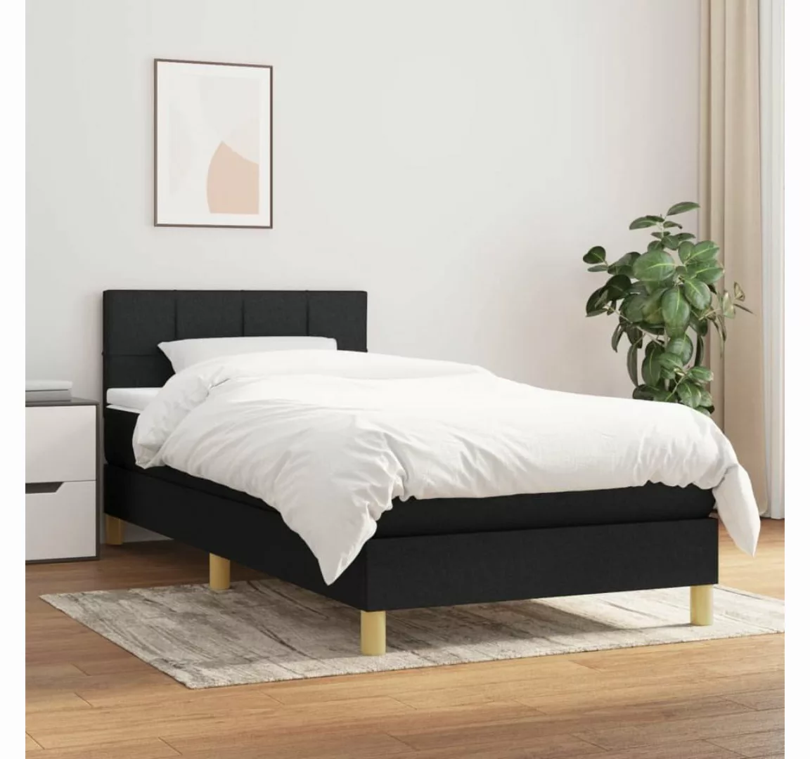 vidaXL Bett Boxspringbett mit Matratze Schwarz 90x200 cm Stoff günstig online kaufen