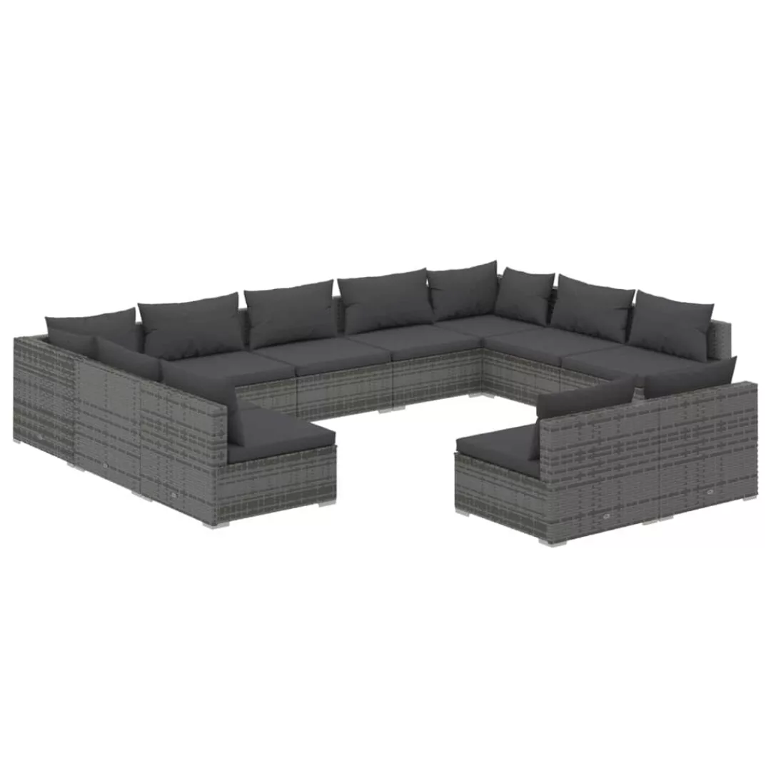 Vidaxl 11-tlg. Garten-lounge-set Mit Kissen Grau Poly Rattan günstig online kaufen