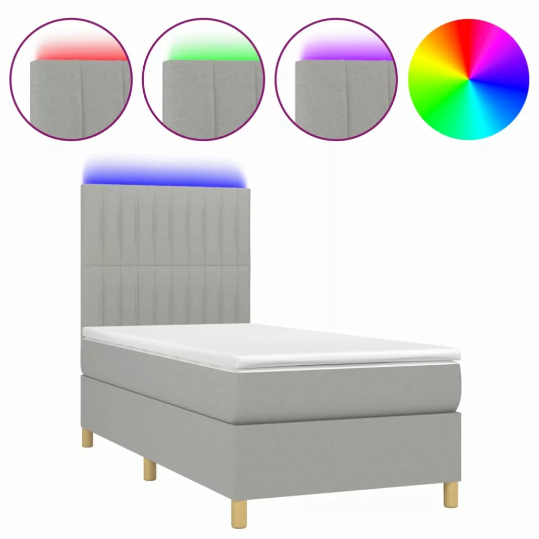 Vidaxl Boxspringbett Mit Matratze & Led Hellgrau 100x200 Cm Stoff günstig online kaufen