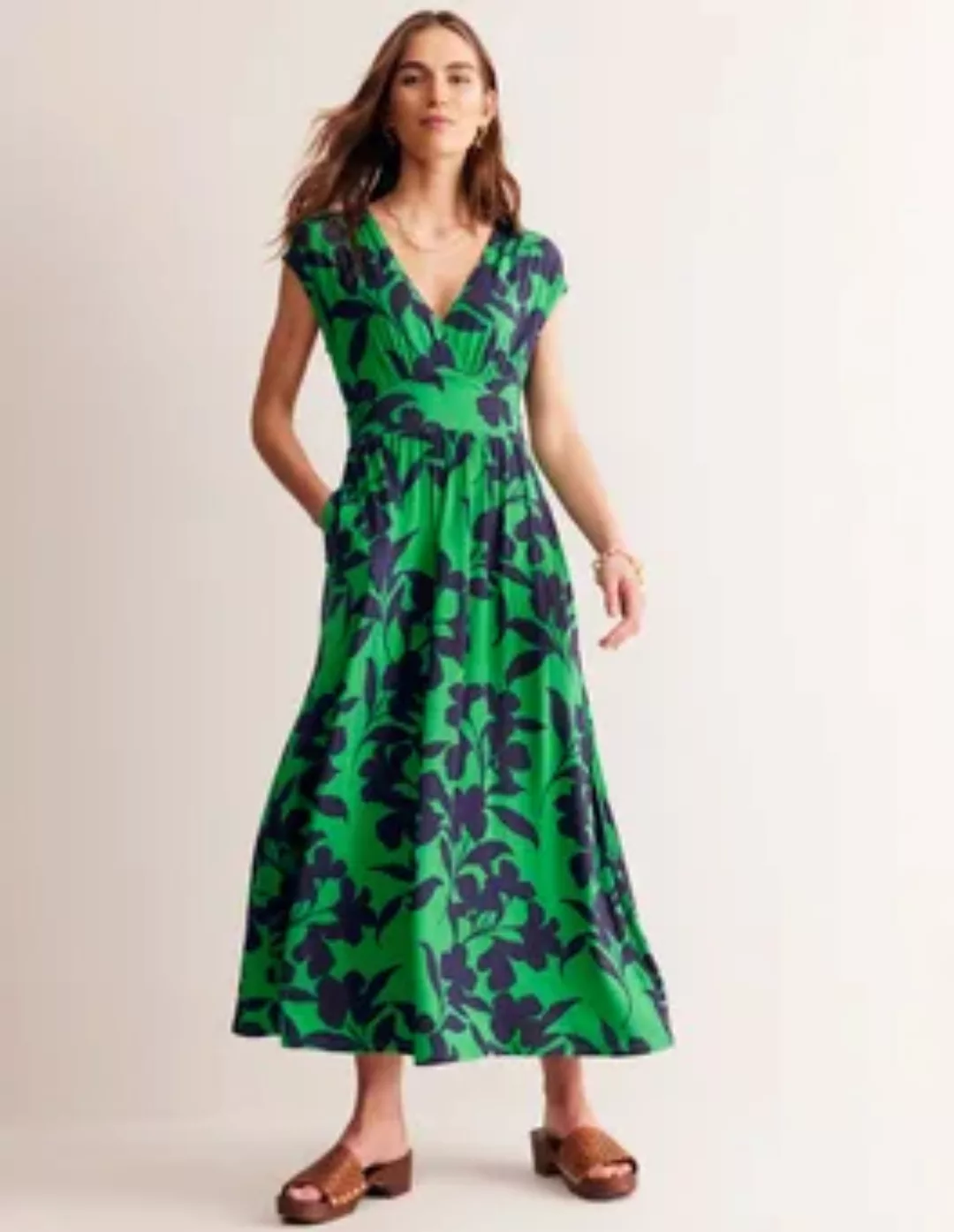 Vanessa Maxi-Wickelkleid aus Jersey Damen Boden, Grün, Blütensilhouette günstig online kaufen