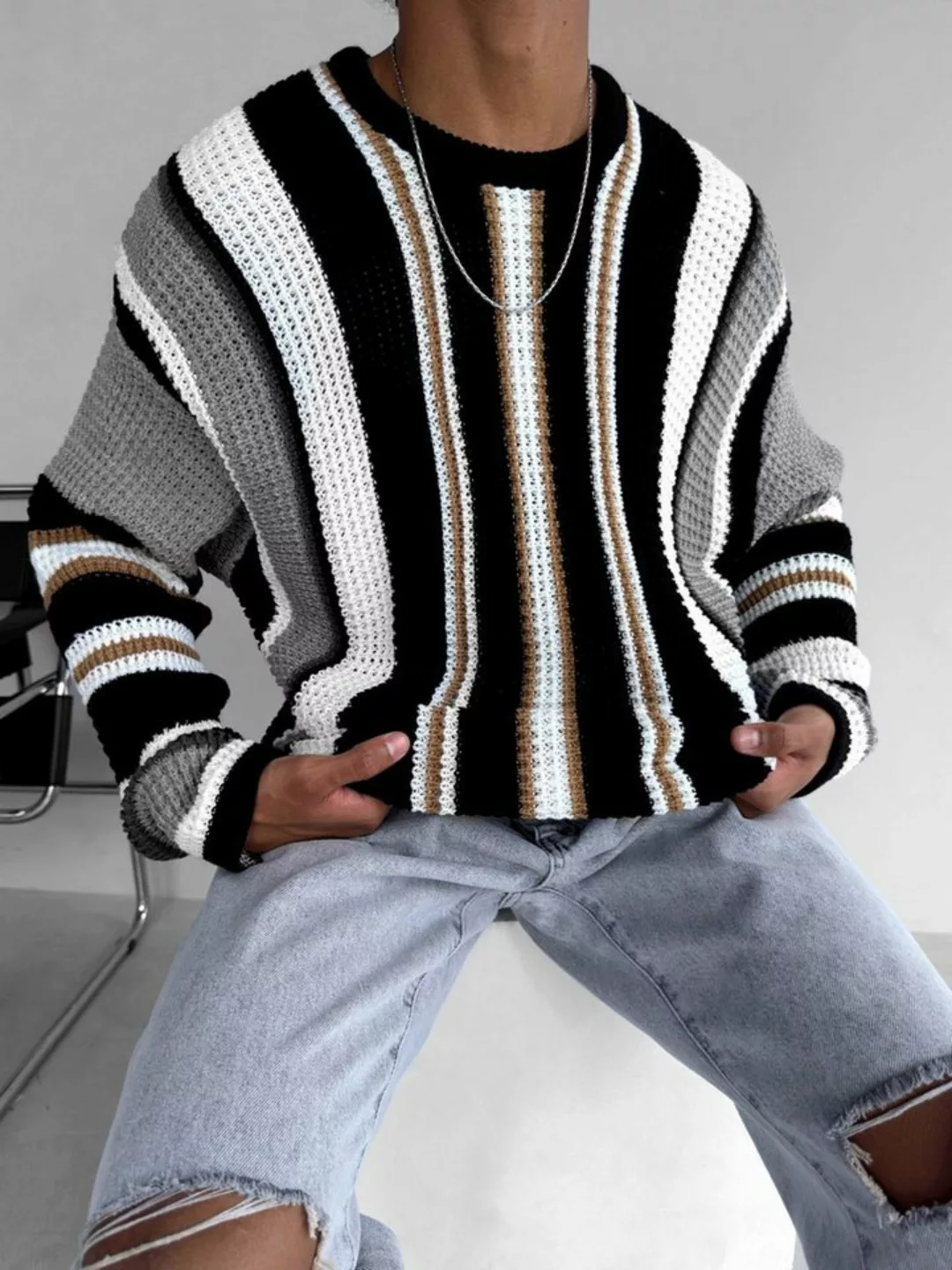 Abluka Sweatshirt OVERSIZE STRIPED KNIT SWEATER günstig online kaufen