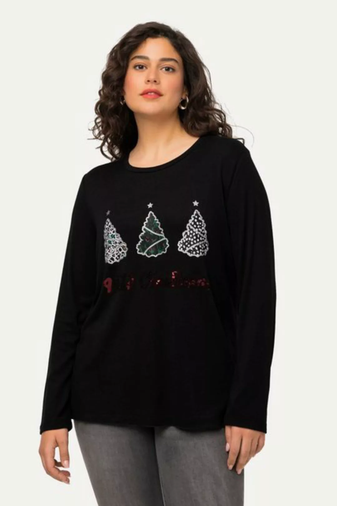 Ulla Popken Sweatshirt Sweatshirt Wild Christmas Pailletten Rundhals günstig online kaufen